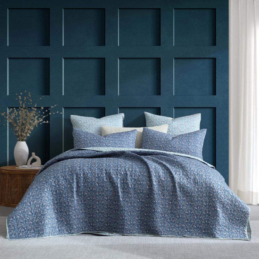 Logan & Mason Hazel Indigo Quilted Coverlet Set - Queen Size Bedding with Matching Shams - Perfect for Cozy Bedrooms & Guest Room Decor