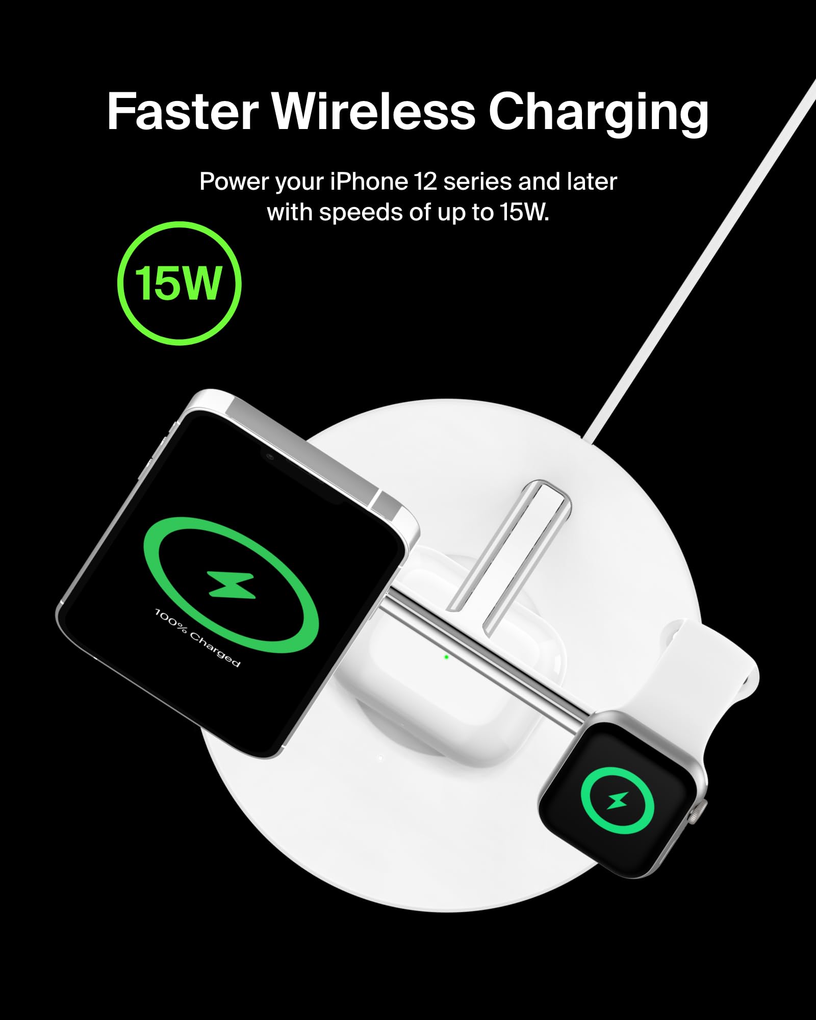 Belkin MagSafe 3-in-1 Wireless Charging Stand (2nd Gen) - 33% Faster Charging for iPhone 16/15/14 Series, Apple Watch & AirPods - Multi-Device MagSafe Charging Station (White) - Perfect for Bedside, Office Desk & Travel Accessories