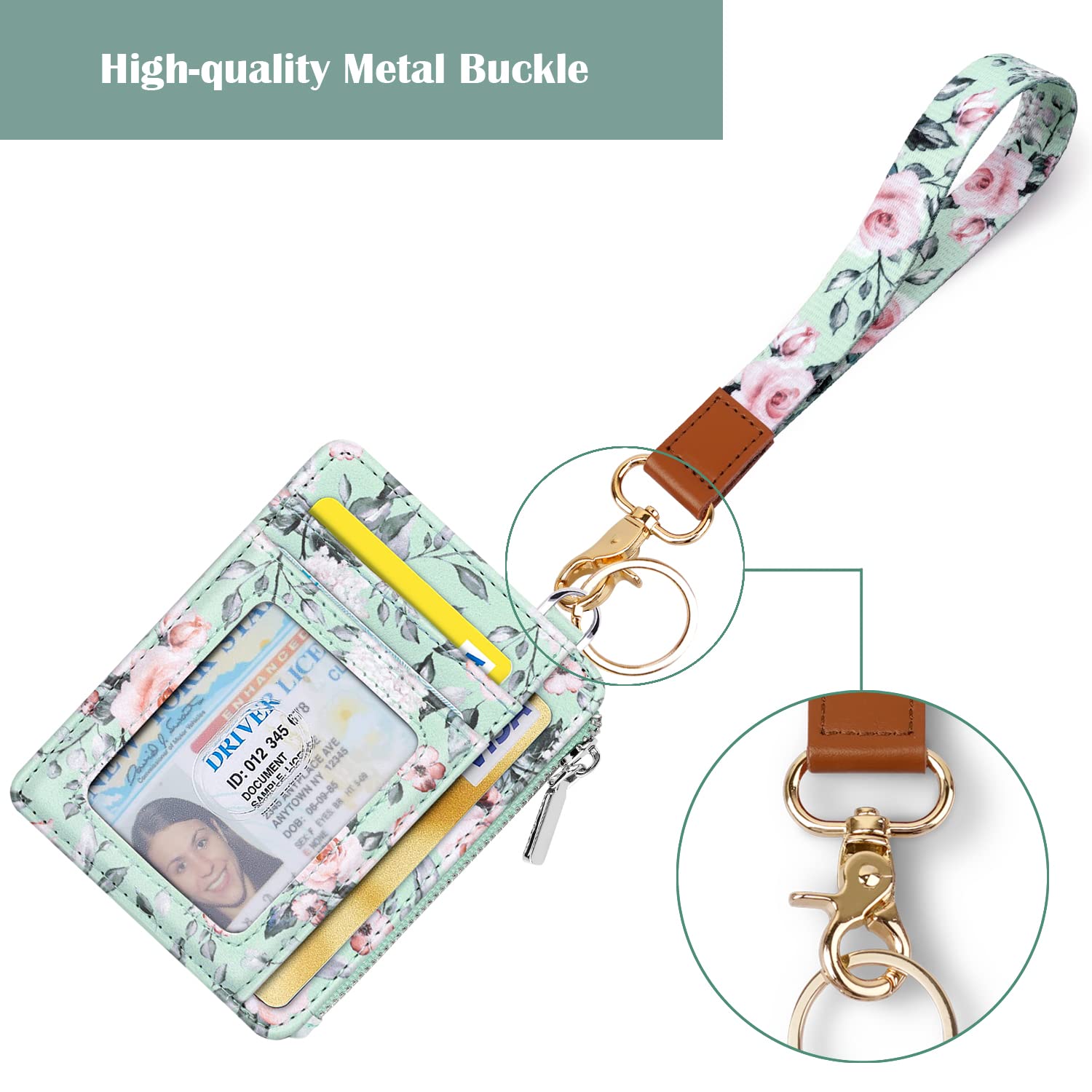 Waveyu Women's Wrist Lanyard with ID Holder - 6 Card Slots & Zipper Pocket for Work & Travel