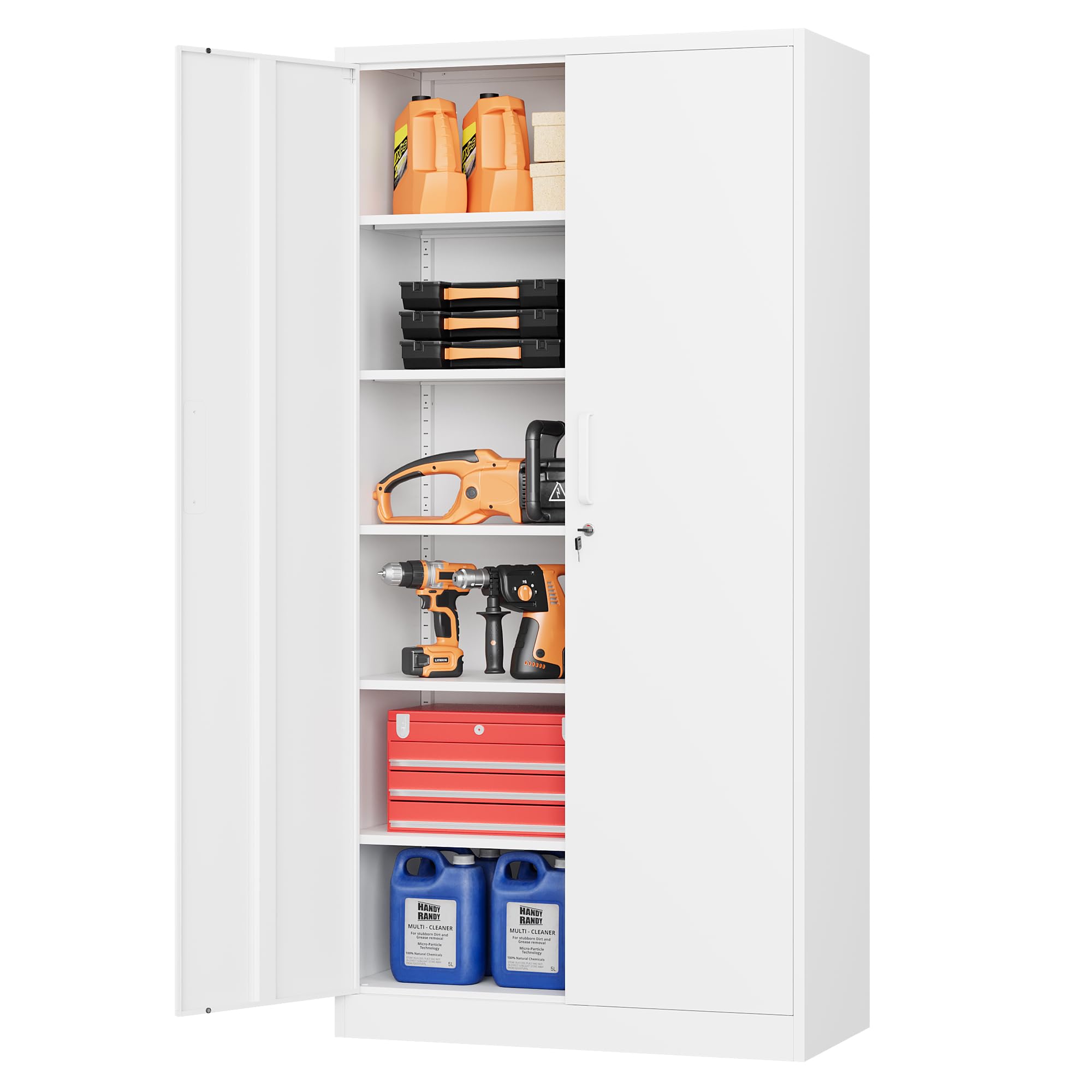 STANI Heavy Duty Metal Storage Cabinet with Lock - 5 Adjustable Shelves, 71