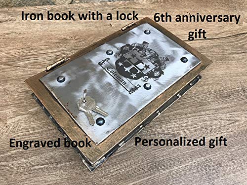 Engraved Metal Book with Lock & Key - Hidden Secret Compartment - Personalized 6th Anniversary Gift - Perfect for Romantic Surprises & Keepsake Storage