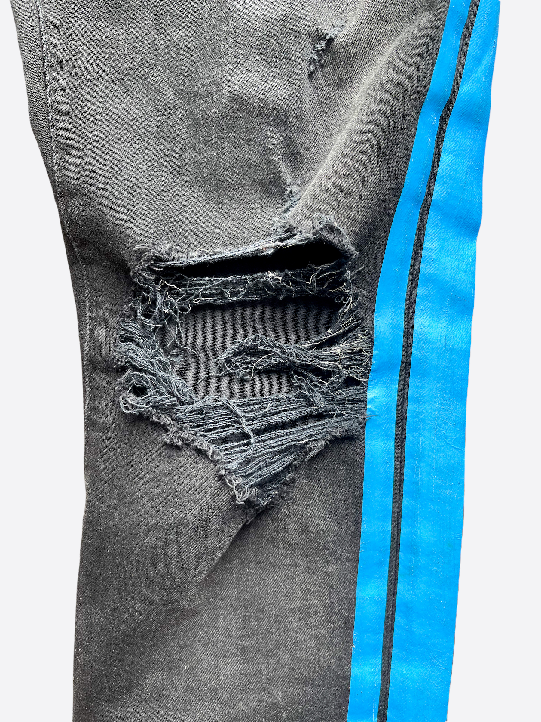 Amiri Blue Stripe Distressed Track Denim Jeans for Men - Vintage Washed Slim Fit Skinny Jeans | Perfect for Streetwear, Casual Outfits & Night Out