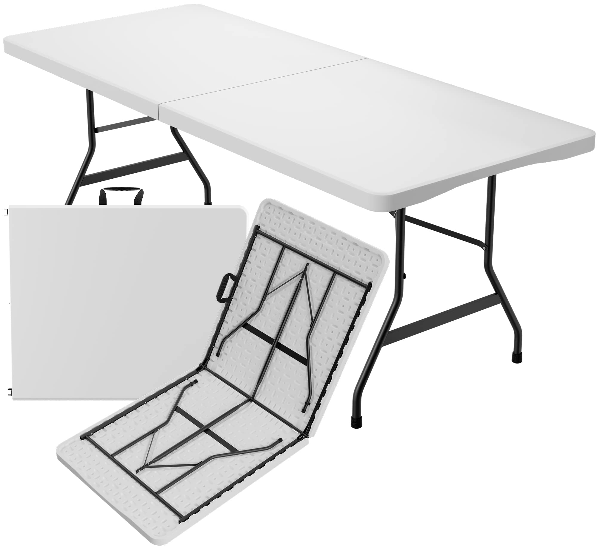 Sorfey 6-Foot Folding Table - 30 Inch White Plastic Portable Table for Parties, Camping, Picnics, Outdoor Events & Home Use - Lightweight & Sturdy for Indoor & Outdoor Activities