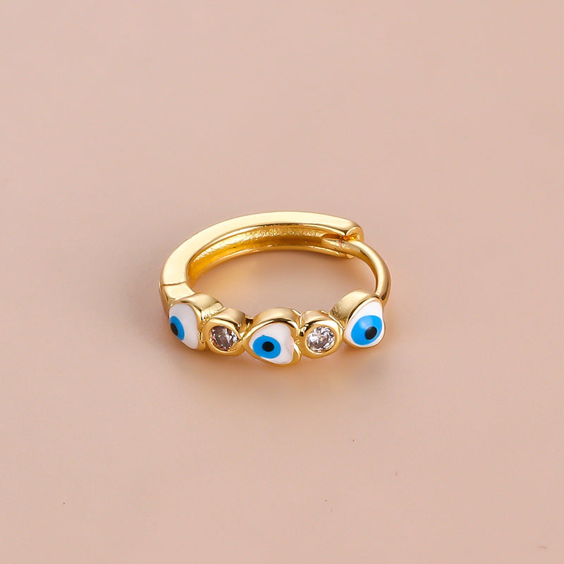 18K Gold Cartilage Hoop Earrings - Boho Enamel Evil Eye Earrings for Women | Trendy Dainty Piercing Jewelry | Perfect for Everyday Wear, Parties & Gifts (HSPJ750)