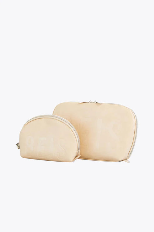 Premium Beige Cosmetic Pouch Set for Women - Travel Makeup Organizer & Toiletry Bag - Perfect for Vacation, Gym, and Everyday Essentials Storage