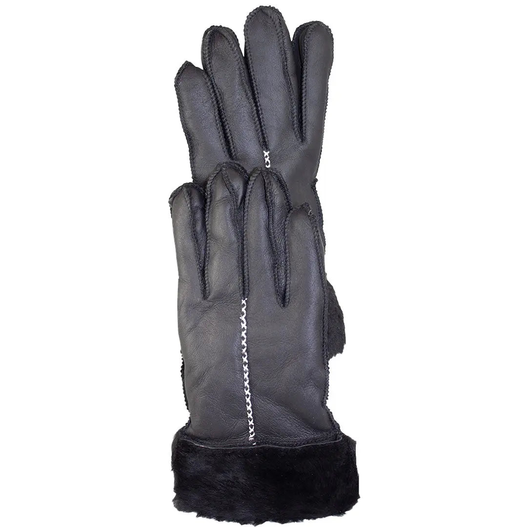 BOL Women's Black Hand-Stitched Merino Sheepskin Leather Gloves - Winter Warm Gloves for Driving, Skiing & Outdoor Activities