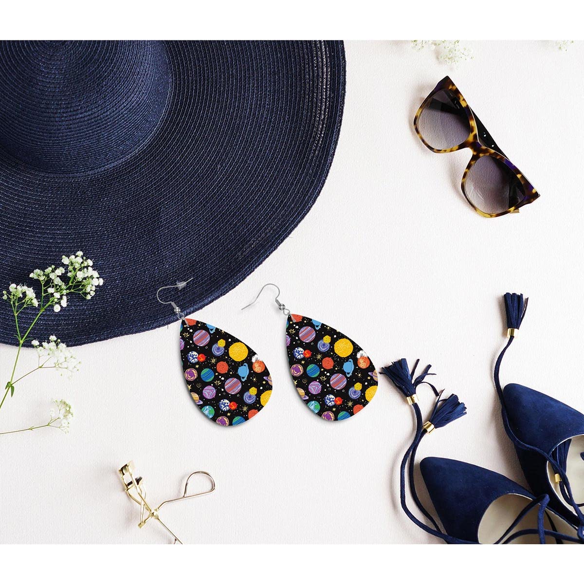 Zokola Planet Space Faux Leather Earrings for Women - Stylish Galaxy Star Universe Dangle Earrings | Perfect for Cosplay, Rave Parties & Unique Gift Giving