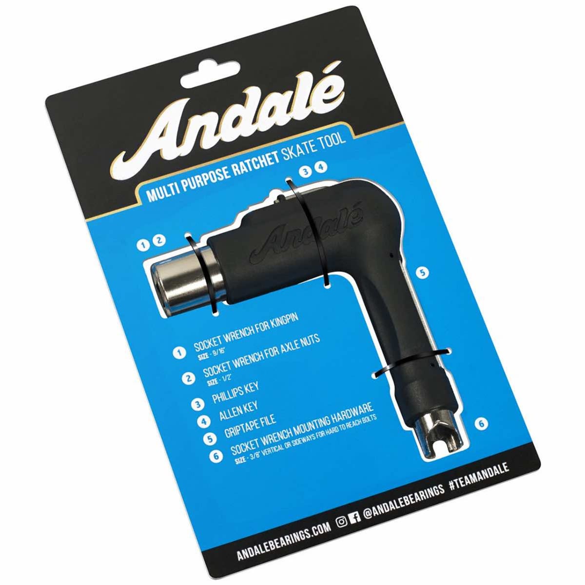 Andale Multi-Purpose Ratchet Skate Tool - Professional Skateboard Maintenance & Repair Kit for Longboard, Roller Skates, Scooters - Perfect for DIY Skateboarders & Outdoor Enthusiasts