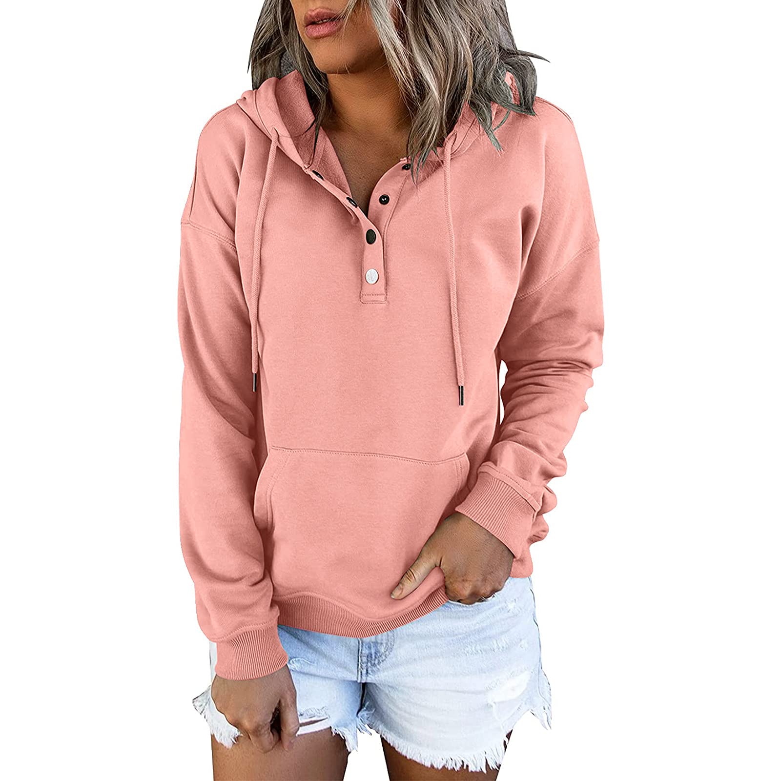 Women's Casual Fall Pullover Hoodies - Long Sleeve Button Down Pocket Sweatshirts for Women | Cozy Autumn Layering & Outdoor Activities