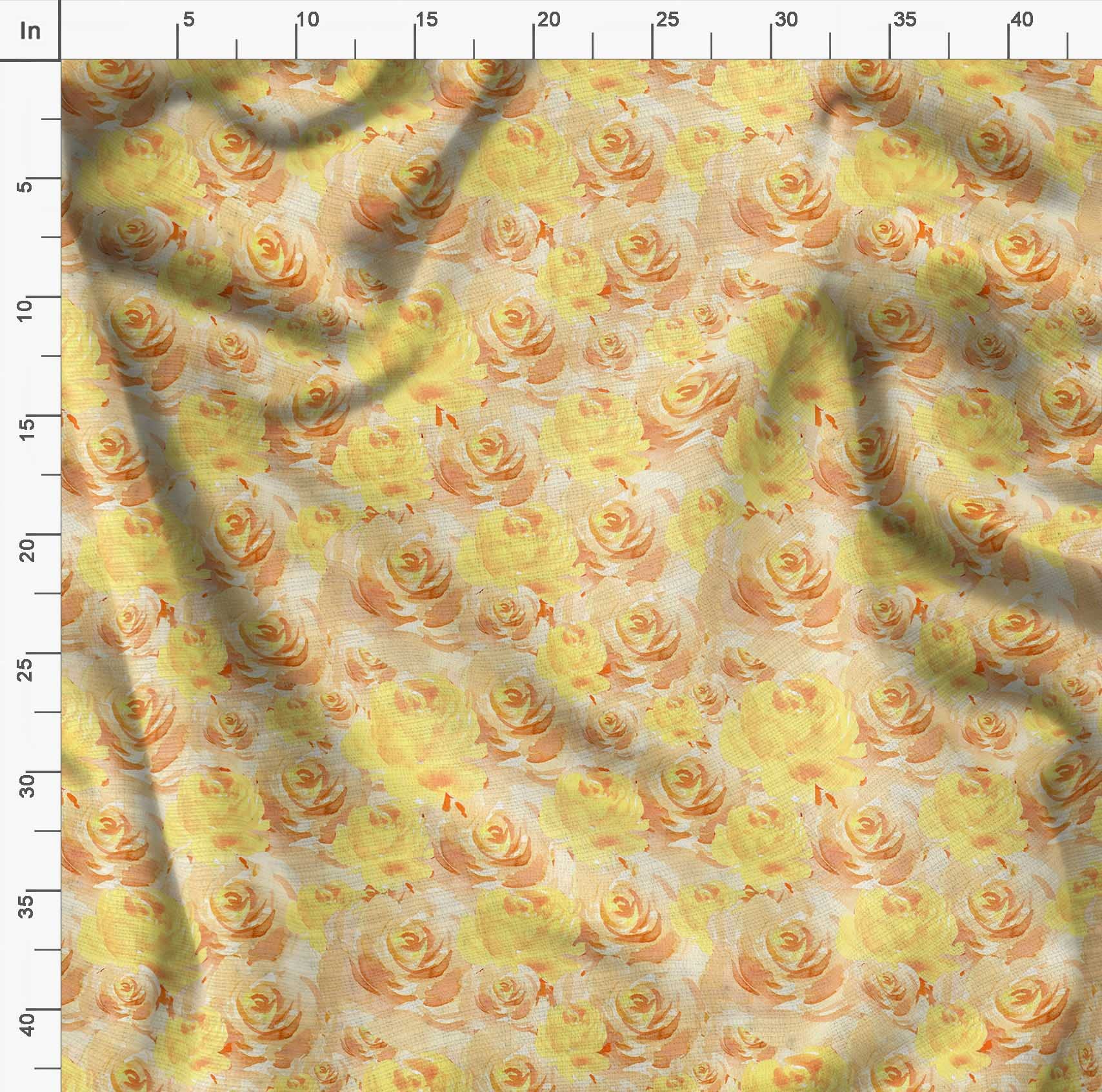 Soimoi Moss Georgette Yellow Floral Fabric by The Yard - 44 Inch Wide Grandiflora Roses Printed Fabric for Dresses, Curtains & Home Decor | Luxurious Elegant Fashion & Interior Design Material