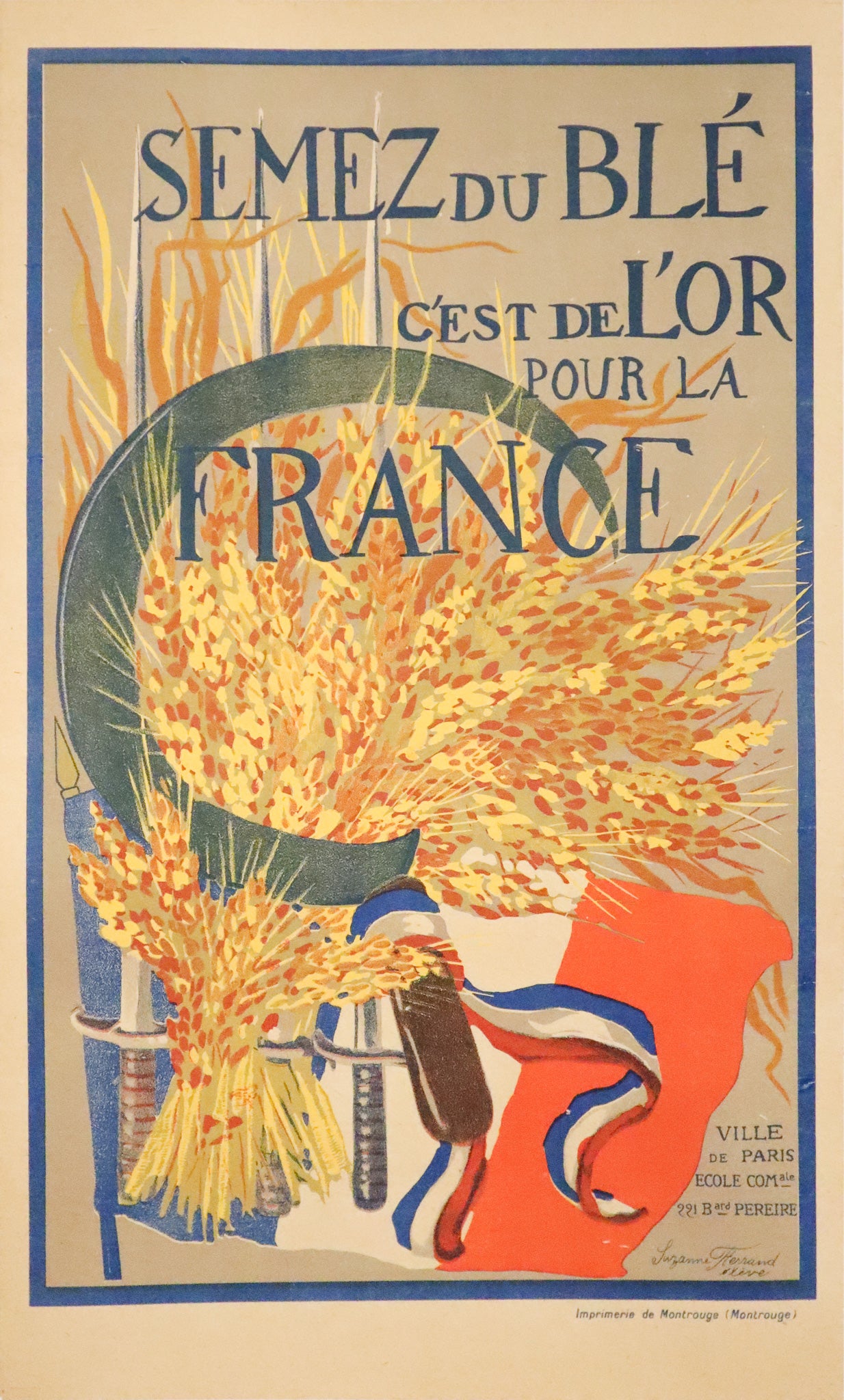 1917 French World War I Propaganda Poster - 'Semez du Blé, C'est de l'Or pour la France' (Sow Wheat, It's Gold for France) - Vintage Military Collectible for History Buffs & Home Decor