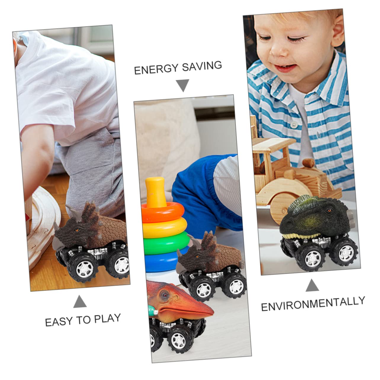 SKISUNO 4-Pack Dinosaur Pull Back Toy Cars - Cartoon Dinosaur Shaped Vehicles for Kids, Fun Plastic Dino Toys for Boys & Girls - Perfect for Birthday Gifts, Party Favors and Pretend Play