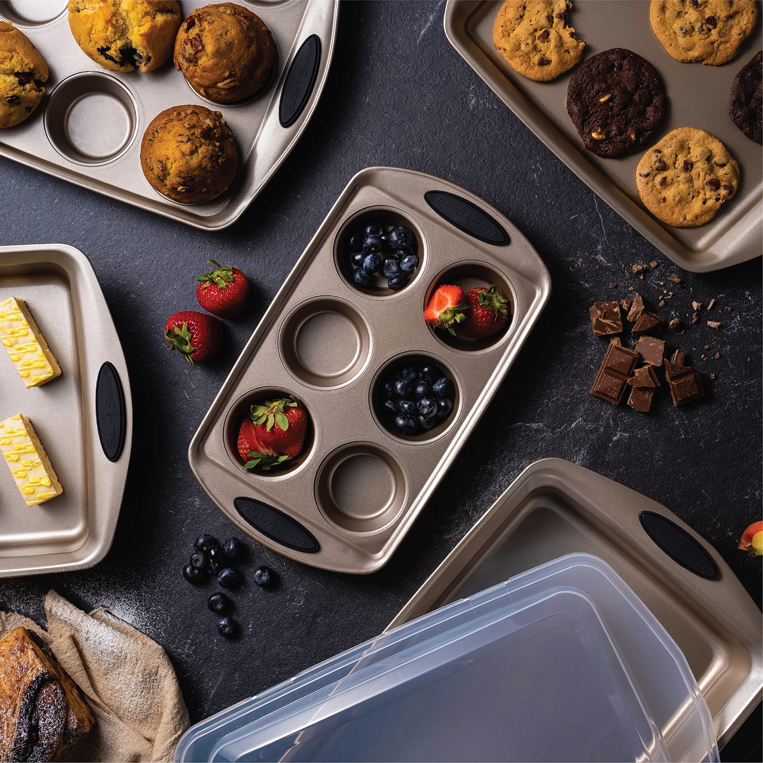 8-Piece Nonstick Bakeware Set with Grip - Oven Safe Baking Pans & Sheets for Cakes, Cookies, Bread - Perfect for Wedding Registry, Home Baking & Kitchen Supplies | Baker's Secret