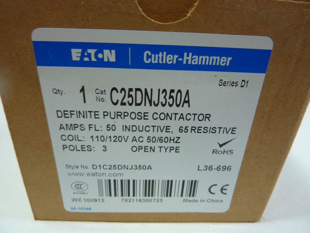 Cutler Hammer C25DNJ350A 3-Pole 50 Amp 120V AC Contactor - Ideal for HVAC Systems, Industrial Machinery & Electrical Panels