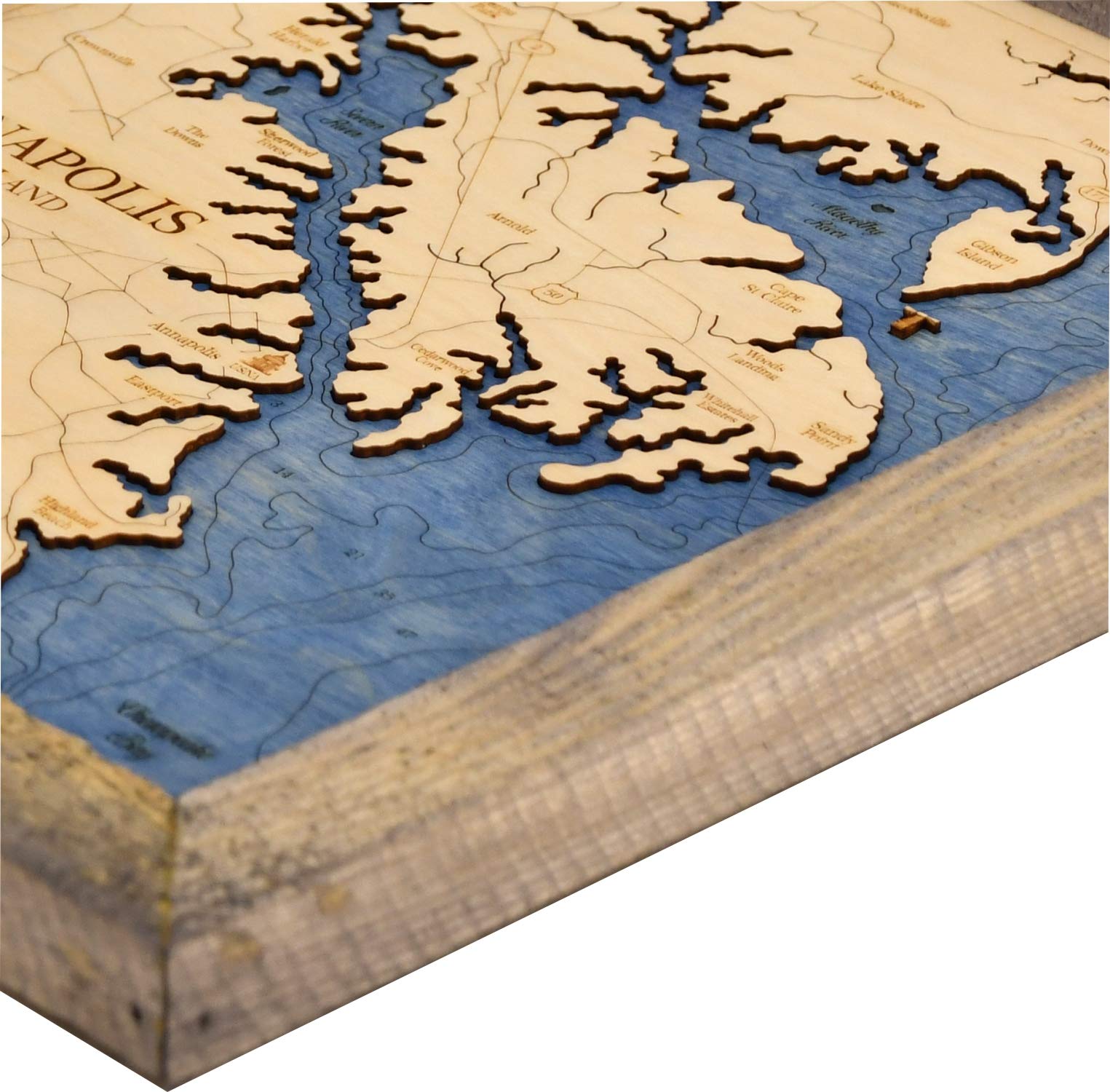 Sea & Soul Annapolis 3D Nautical Wood Map Wall Art - Handcrafted USA-Made 13”x16” Coastal Decor - Rustic Pine & Deep Blue Wooden Chart - Perfect for Beach House, Office, or Lake Cabin Decor - Unique Housewarming & Wedding Gift Idea