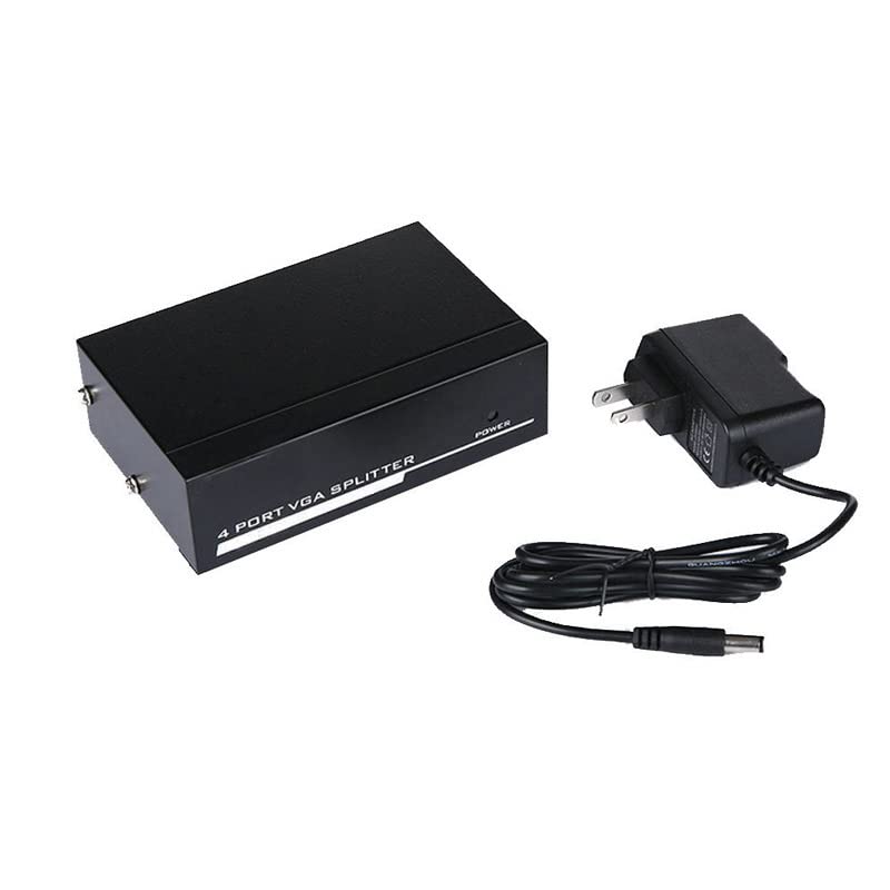 axGear 1 PC to 4 Port VGA Video Monitor Splitter Box with Power Adapter - Extend Display for Multi-Monitor Setup in Office, Classroom, or Home Theater System