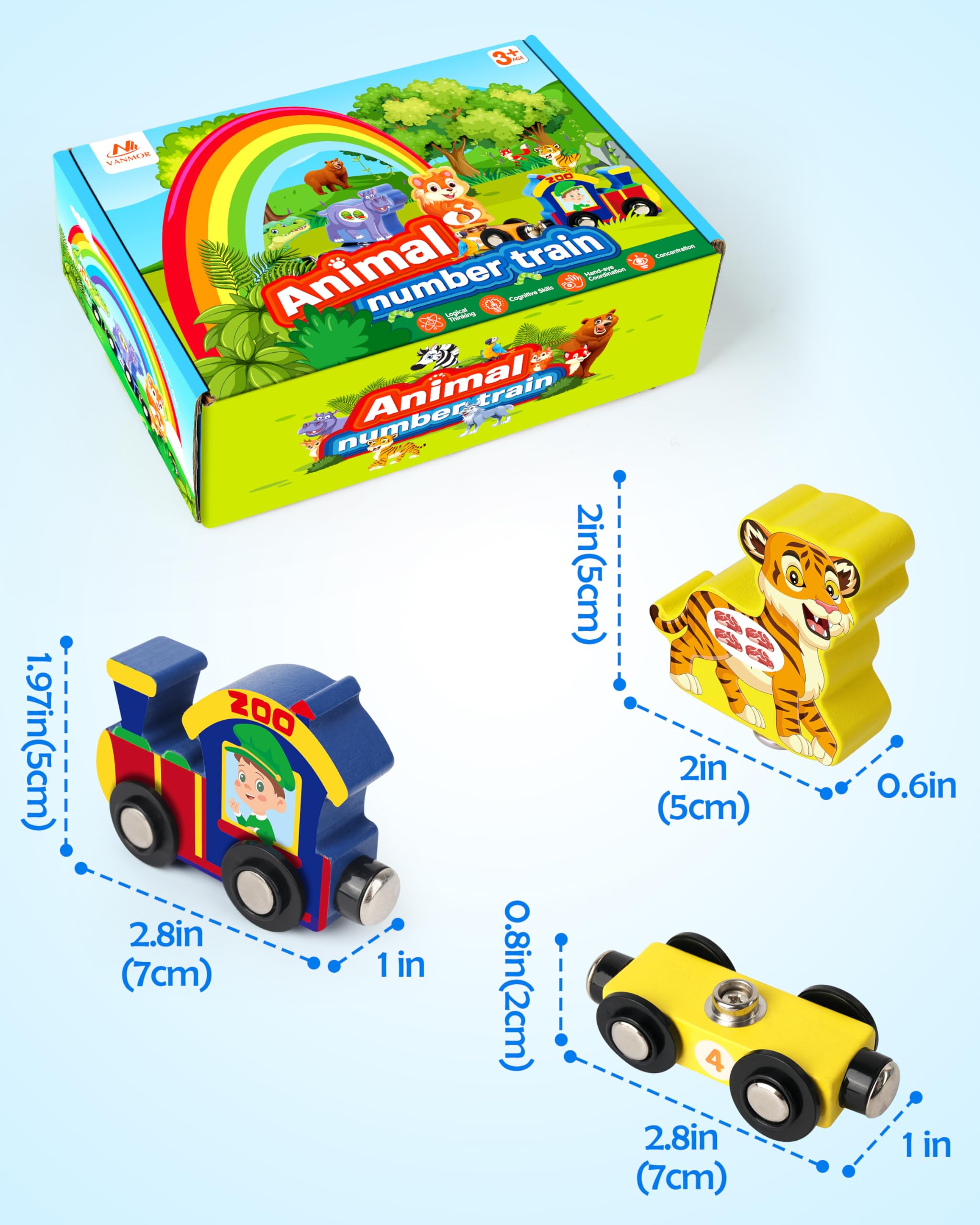 Vanmor Magnetic Wooden Train Set for Toddlers - Educational Animal Number Train Toy for Kids Ages 3-5 | STEM Learning Toy for Fine Motor Skills Development | Perfect Preschool Activity & Birthday Gift for Boys & Girls | Great for Playroom, Classroom & Travel Entertainment