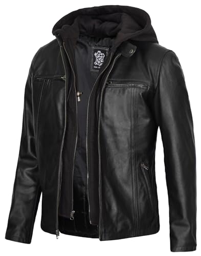 Jonathn - Black Hooded Leather Jacket
