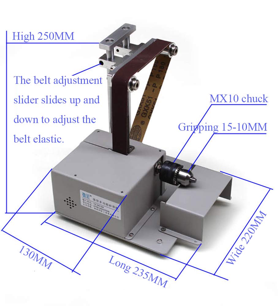 Huanyu 4-in-1 Mini Belt Sander & Polishing Machine - 12-24V Electric Desktop Grinder with Abrasive Belt & Chuck Soft Shaft Kits for Metal, Wood, Jewelry DIY Projects | Perfect for Home Workshops, Crafting & Small Repairs