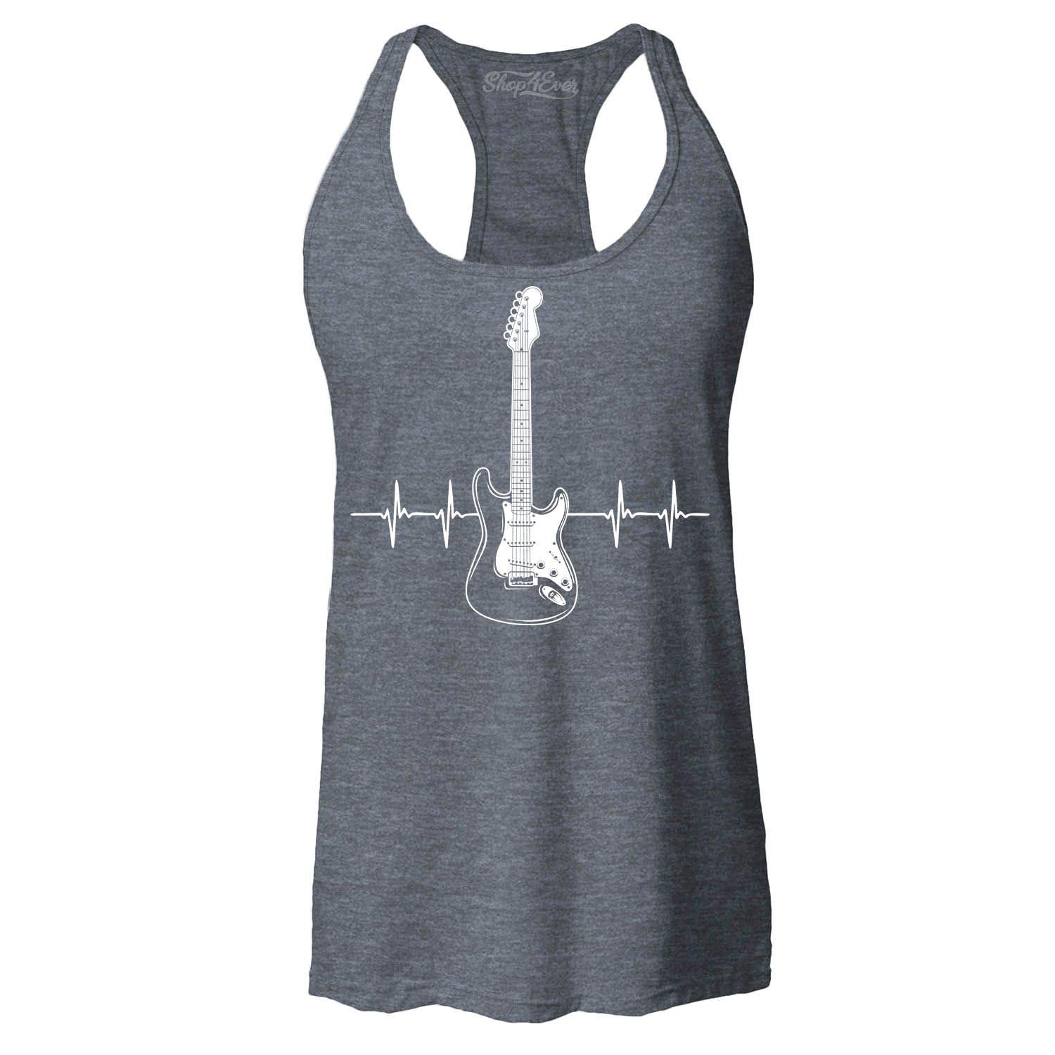 Shop4ever® Women's Slim Fit Racerback Tank Top - Electric Guitar Heartbeat Design for Musicians - Perfect for Concerts, Gigs & Casual Wear