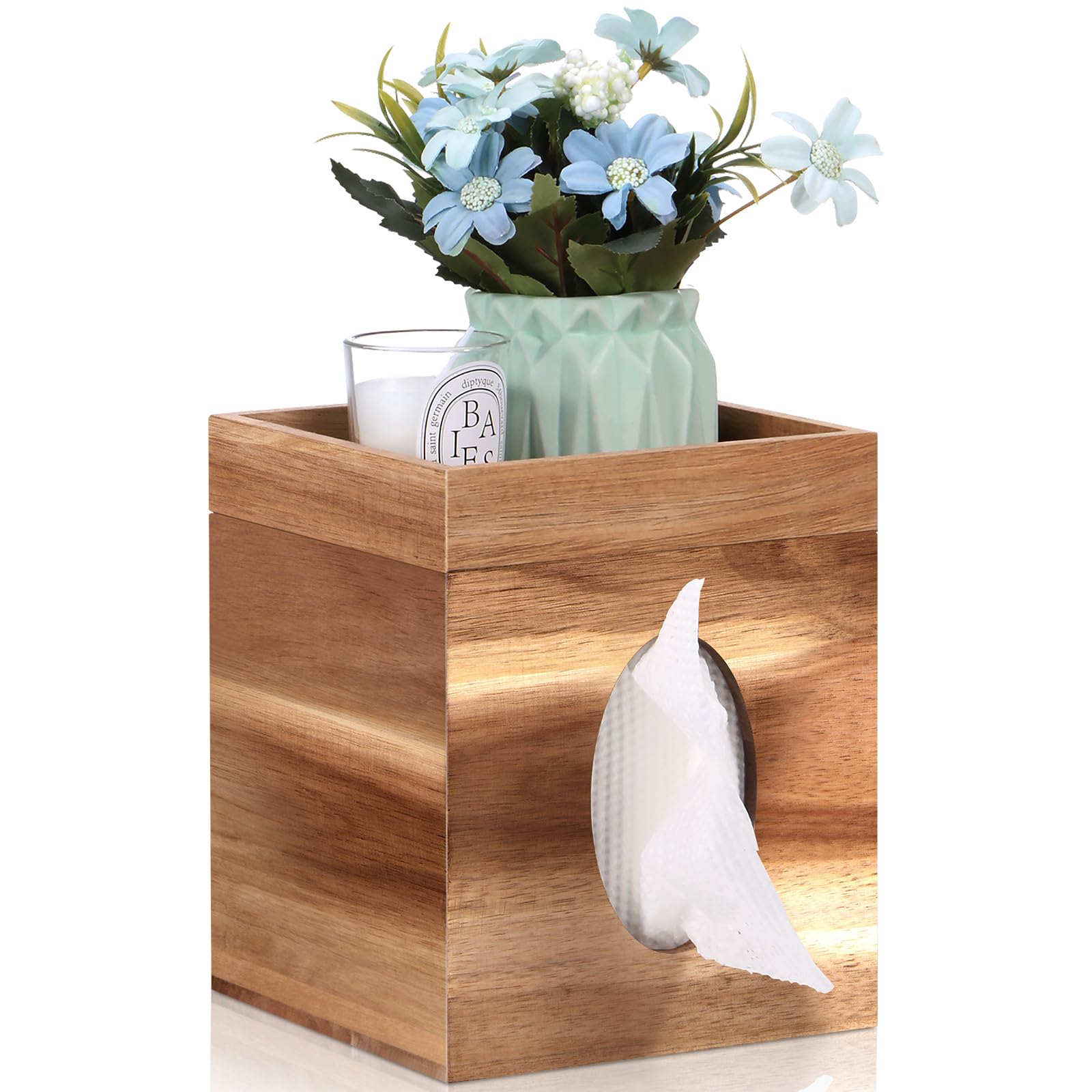 Wooden Tissue Box Cover with Storage Tray - 6