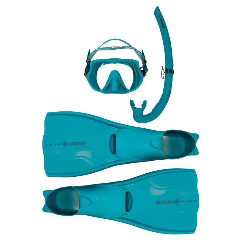 Beuchat Atoll FMS Snorkeling Set - Blue | Premium Snorkel, Mask & Fins for Adults | Perfect for Ocean Adventures, Beach Vacations & Underwater Exploration