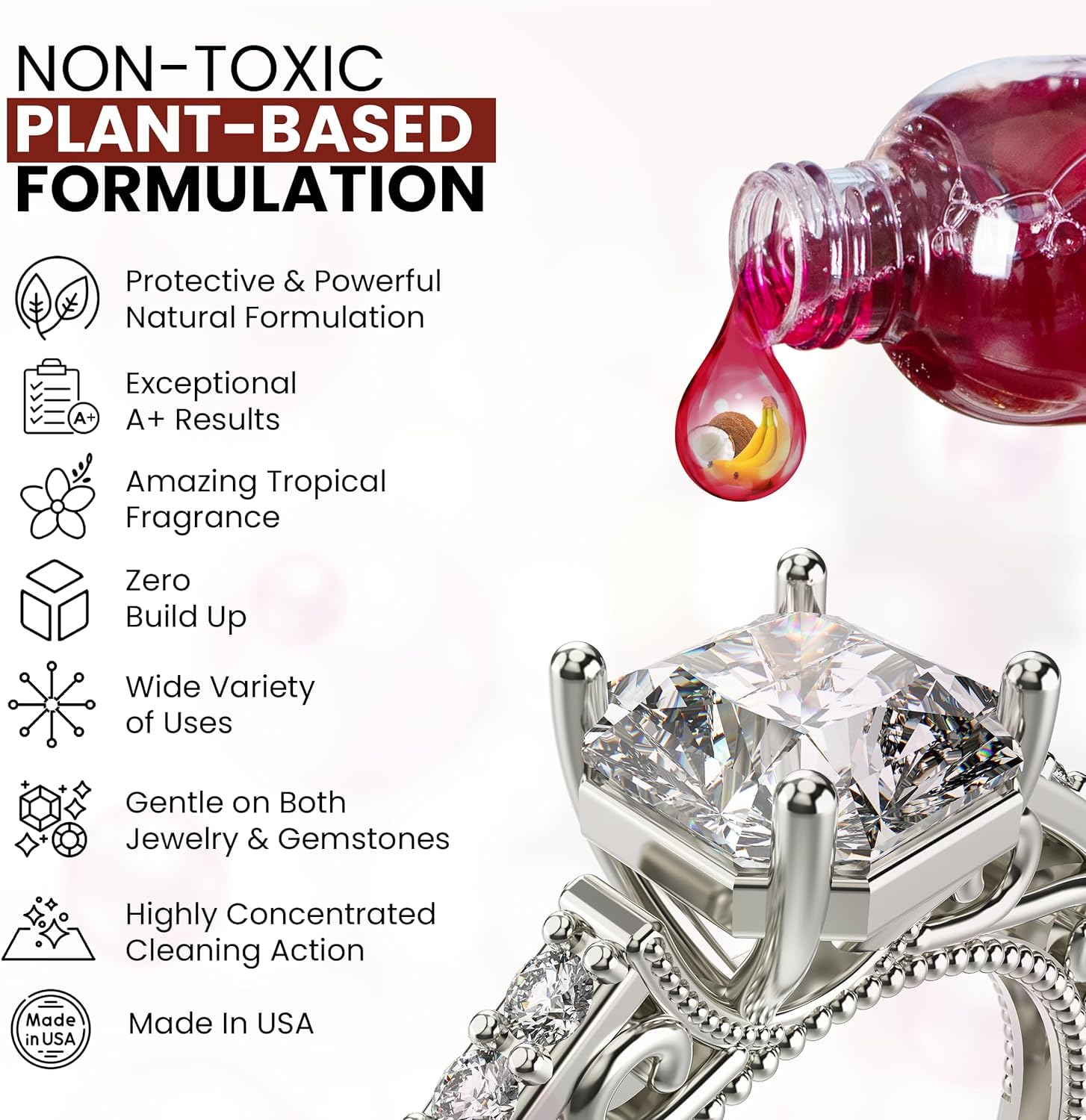 Ultrasonic Cleaner Solution Concentrate - All-Purpose Cleaning Solution for Eyeglasses, Jewelry & Ultrasonic Machines | Plant-Based, Highly Concentrated, USA Made (8 fl oz) - Perfect for Home, Office & Professional Cleaning