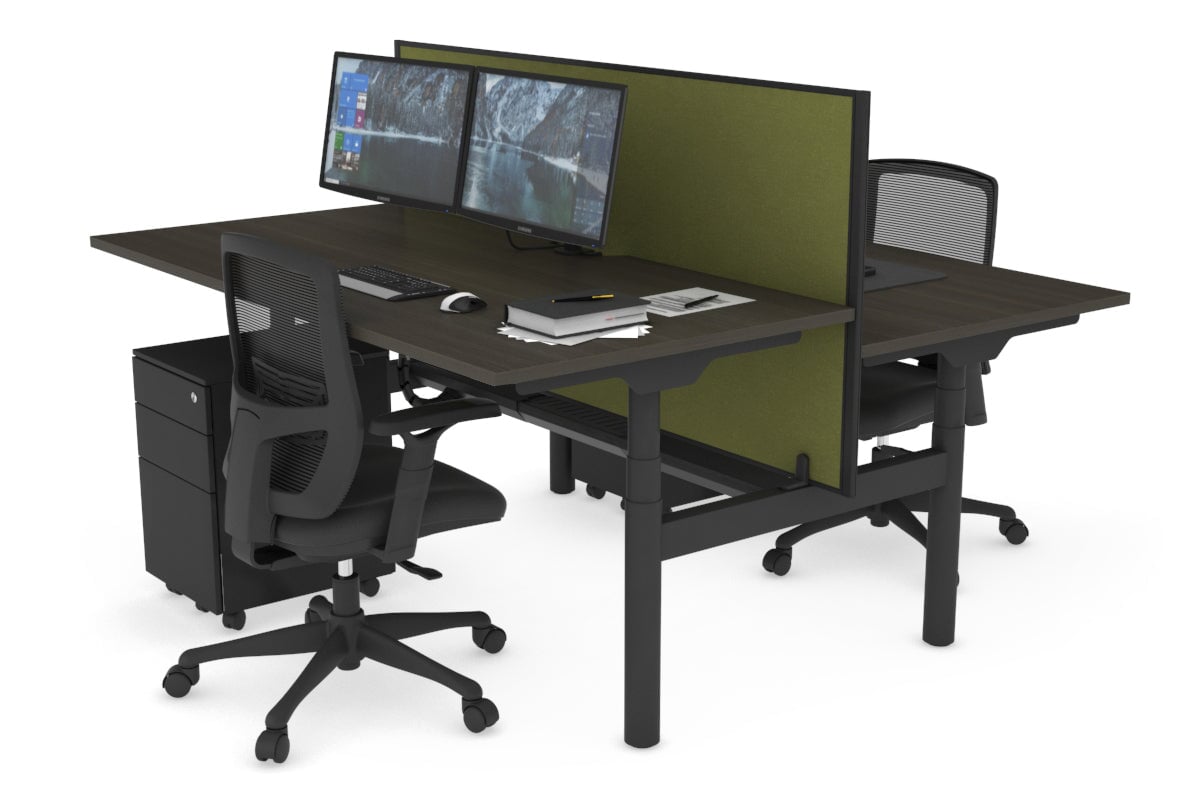 Flexi Premium Height Adjustable 2 Person H Bench Workstation - Black Frame [1600L x 800W with Cable Management] - Ideal for Office, Home Workspace & Collaborative Work Environments