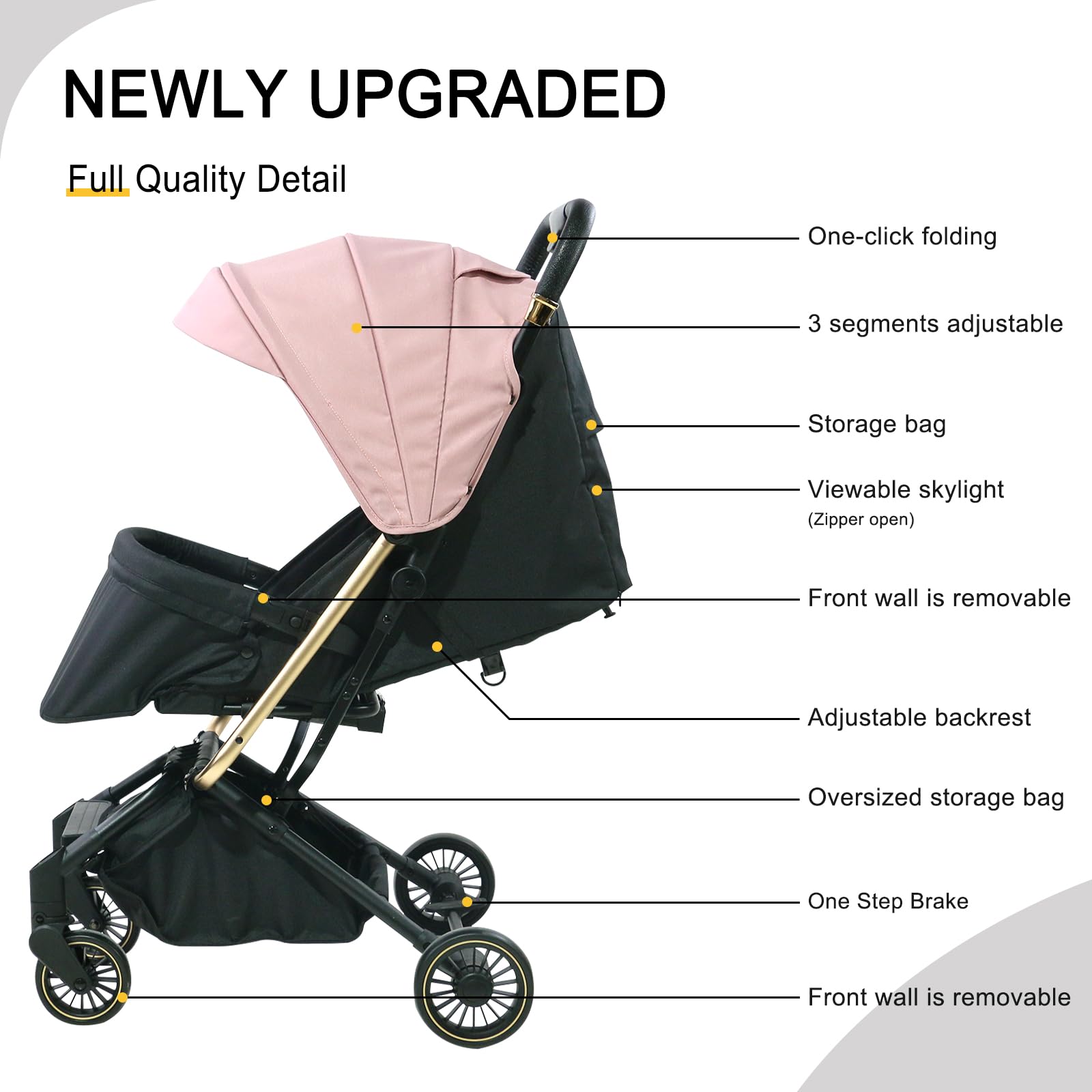 Ultra Lightweight Baby Stroller - Compact Travel Stroller for Toddlers | One-Hand Fold, Airplane Approved (Only 13lbs) | Includes Sun Canopy & Large Storage Basket | Perfect for Travel, Shopping & Daily Walks (Pink)