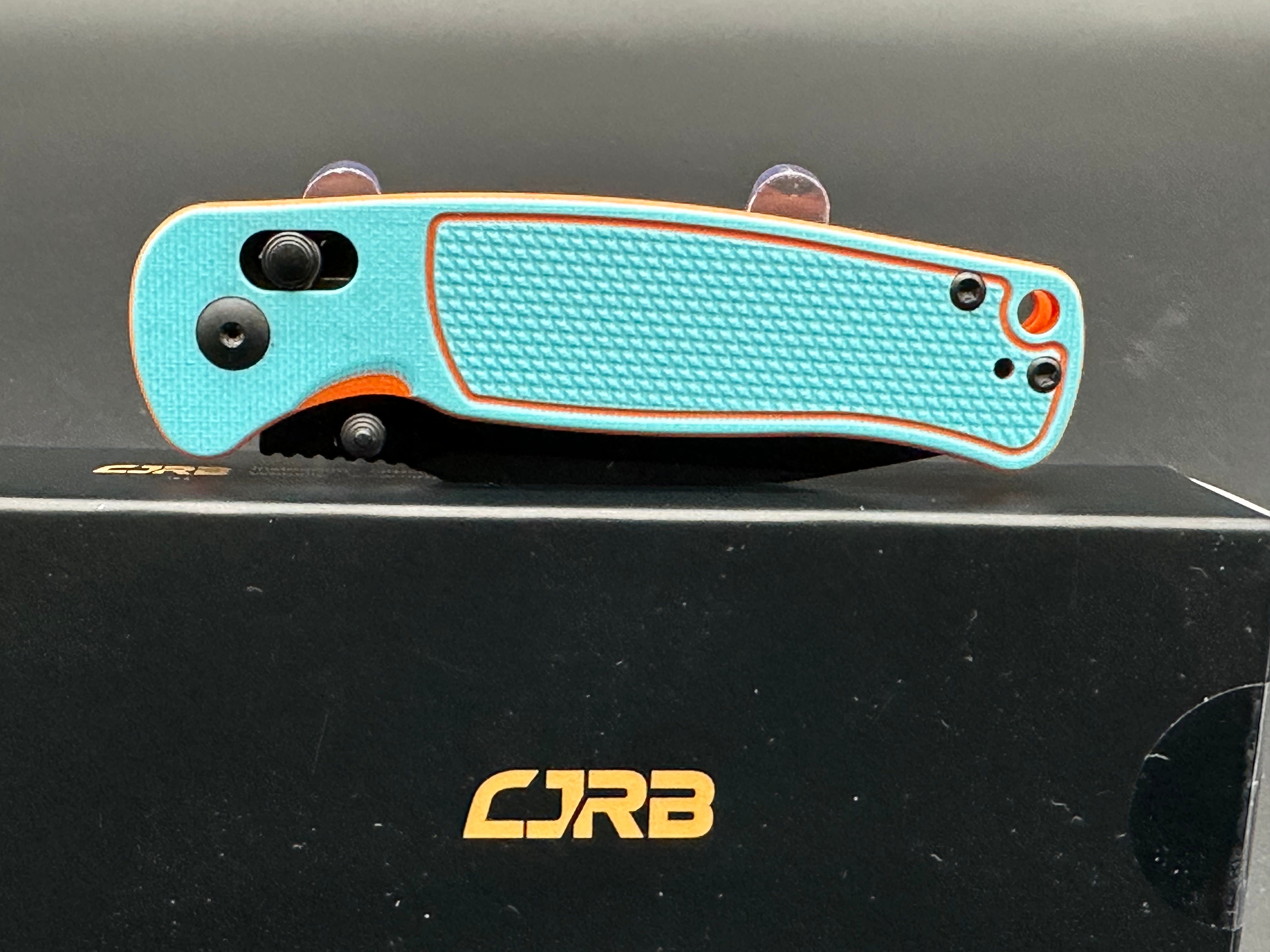 CJRB SHALE Folding Pocket Knife - Blue/Orange G10 Handle, Black PVD Coated AR-RPM9 Steel Blade | EDC, Outdoor Camping, Hiking & Survival Tool