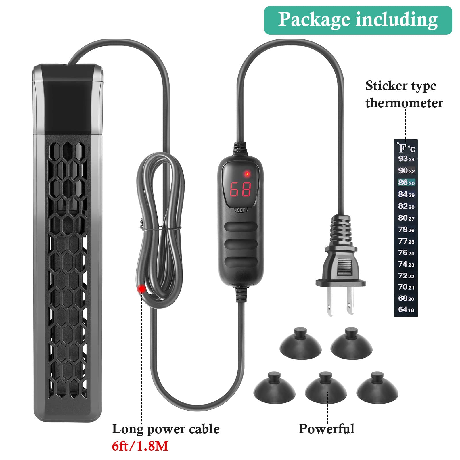 HITOP 200W Digital Aquarium PTC Heater with Controller - Submersible Fish Tank & Turtle Tank Heater for 25-60 Gallon Tanks, Adjustable Temperature with Removable Protective Cover | Perfect for Freshwater & Saltwater Aquariums, Reptile Habitats