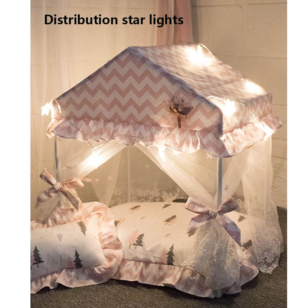 Princess Cat Bed & Puppy Sofa Bed - Elevated Pet Bed for Dogs & Cats, Warm & Cozy for Winter, Removable Washable Kennel with Star Light Design (Pink, Size S) - Perfect for Indoor Pet Lounging & Sleeping