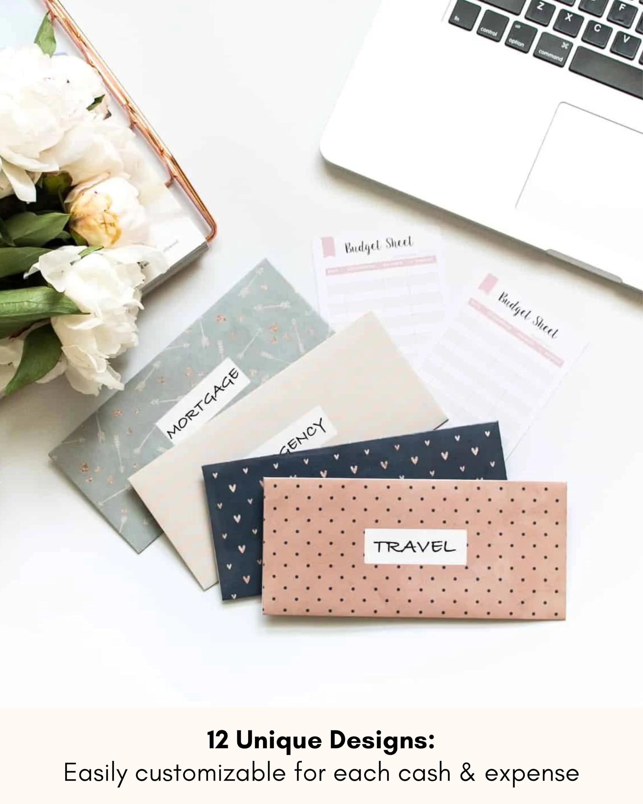 Lamare Cash Budget Envelopes System - 12 Pcs Money Saving Envelopes with Budget Sheets for Cash Budgeting & Financial Planning | Perfect for Groceries, Bills, and Savings Goals