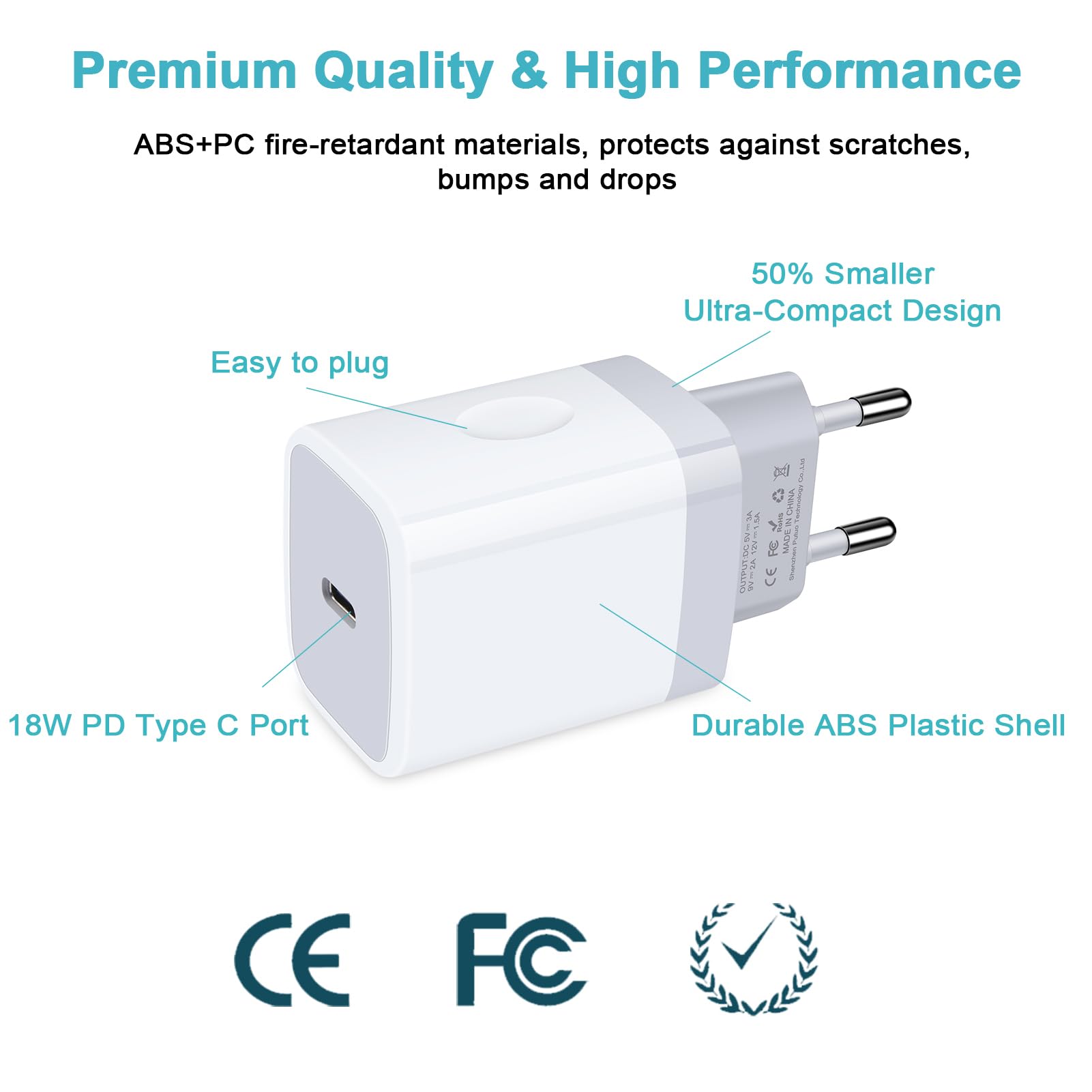 20W Fast Charging USB C Adapter with European Plug - 2 Pack Travel Power Adapter for iPhone 16/15/14/13/12/11 Pro Max/XS/XR/X/8, Samsung Galaxy S24/S23/A15, iPad & Google Pixel - Perfect for European Travel & Business Trips