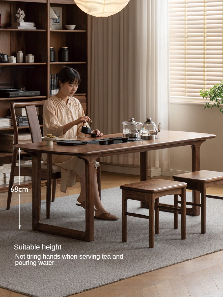 Premium Black Walnut Solid Wood Tea Table with Integrated Tray - Handcrafted Tea Serving Set for Living Room, Zen Meditation & Japanese Tea Ceremony