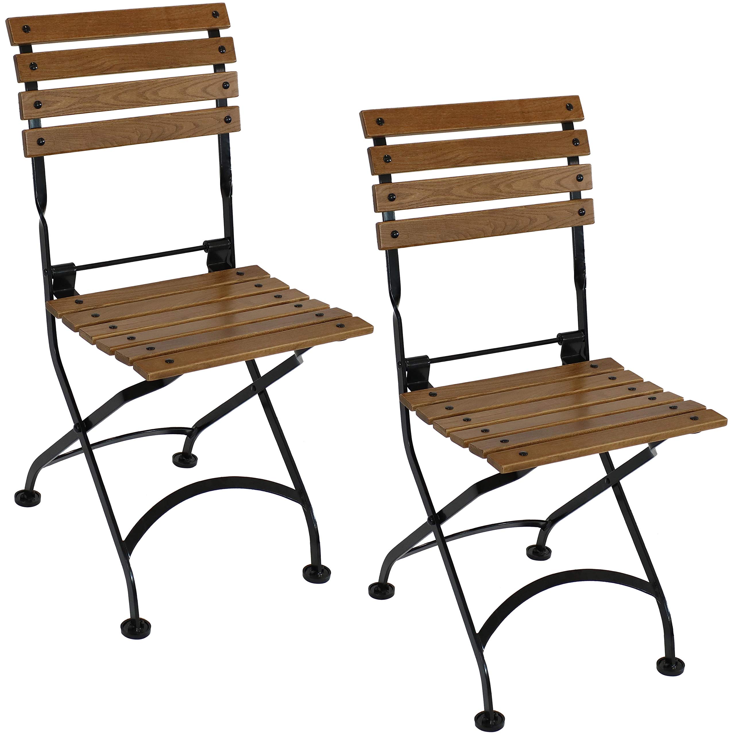 Sunnydaze European Chestnut Wooden Folding Dining Chairs Set of 2 - Sturdy Indoor Outdoor Patio Furniture for Dining Room, Garden, Picnic, and Camping