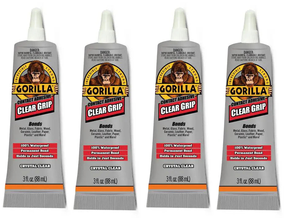 Gorilla Clear Grip Waterproof Contact Adhesive - 4 Pack (0.2 oz Tubes) - Strong Bonding Glue for DIY, Crafts, Home Repairs & Outdoor Projects