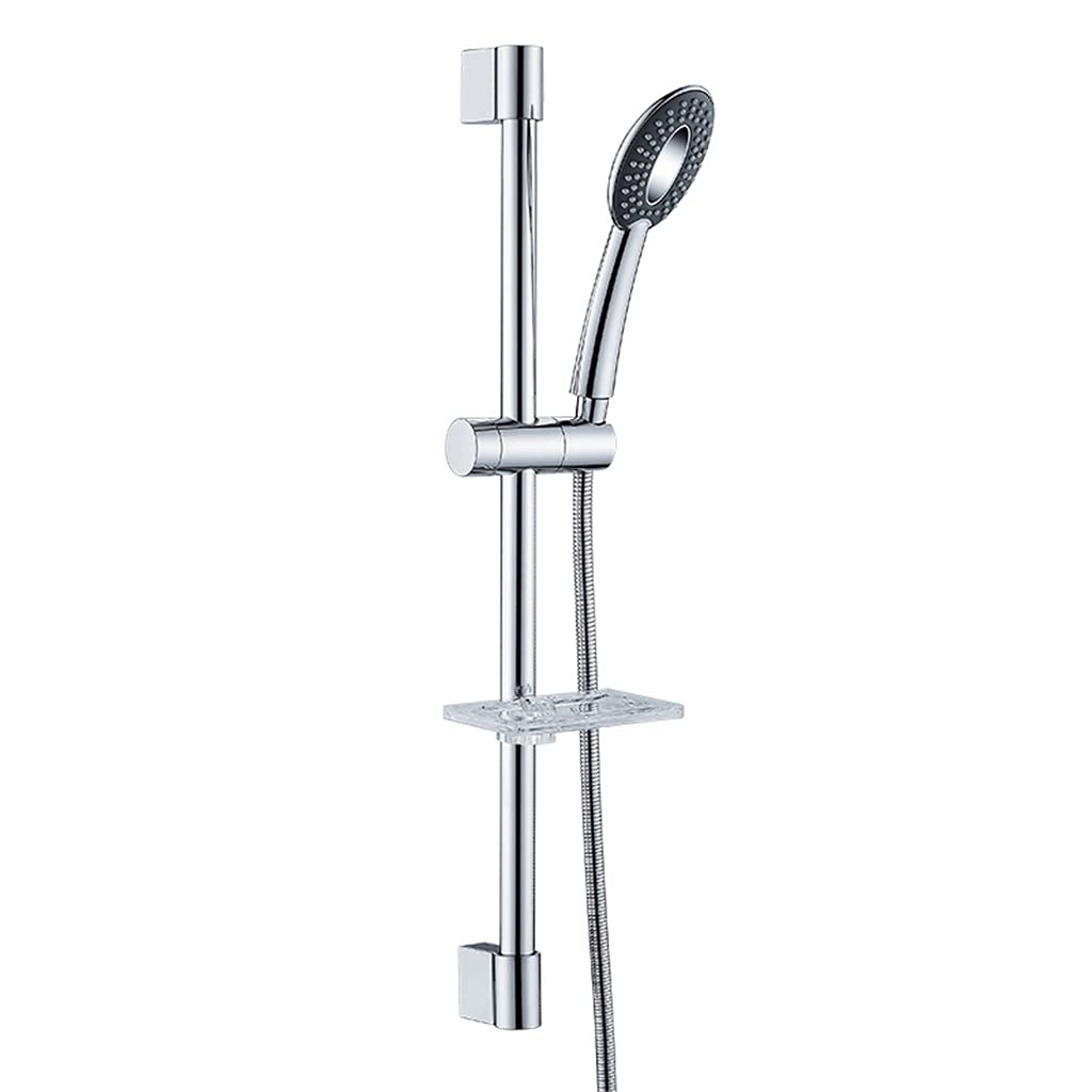 XLEVE Adjustable Shower Riser Rail with Sliding Bar & Handheld Shower Head Set - Chrome Bathroom Shower Kit with Soap Holder - Perfect for Elderly, Kids & Universal Bathroom Safety