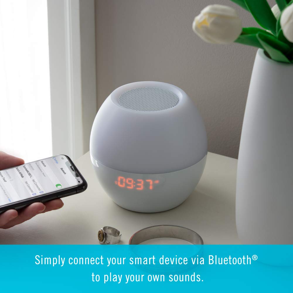 Homedics White Noise Machine for Adults & Babies - Bluetooth Sound Machine with Sunrise Alarm, 7-Color Night Light & Auto-Off Timer | Perfect for Nursery, Office, Meditation & Sleep Therapy