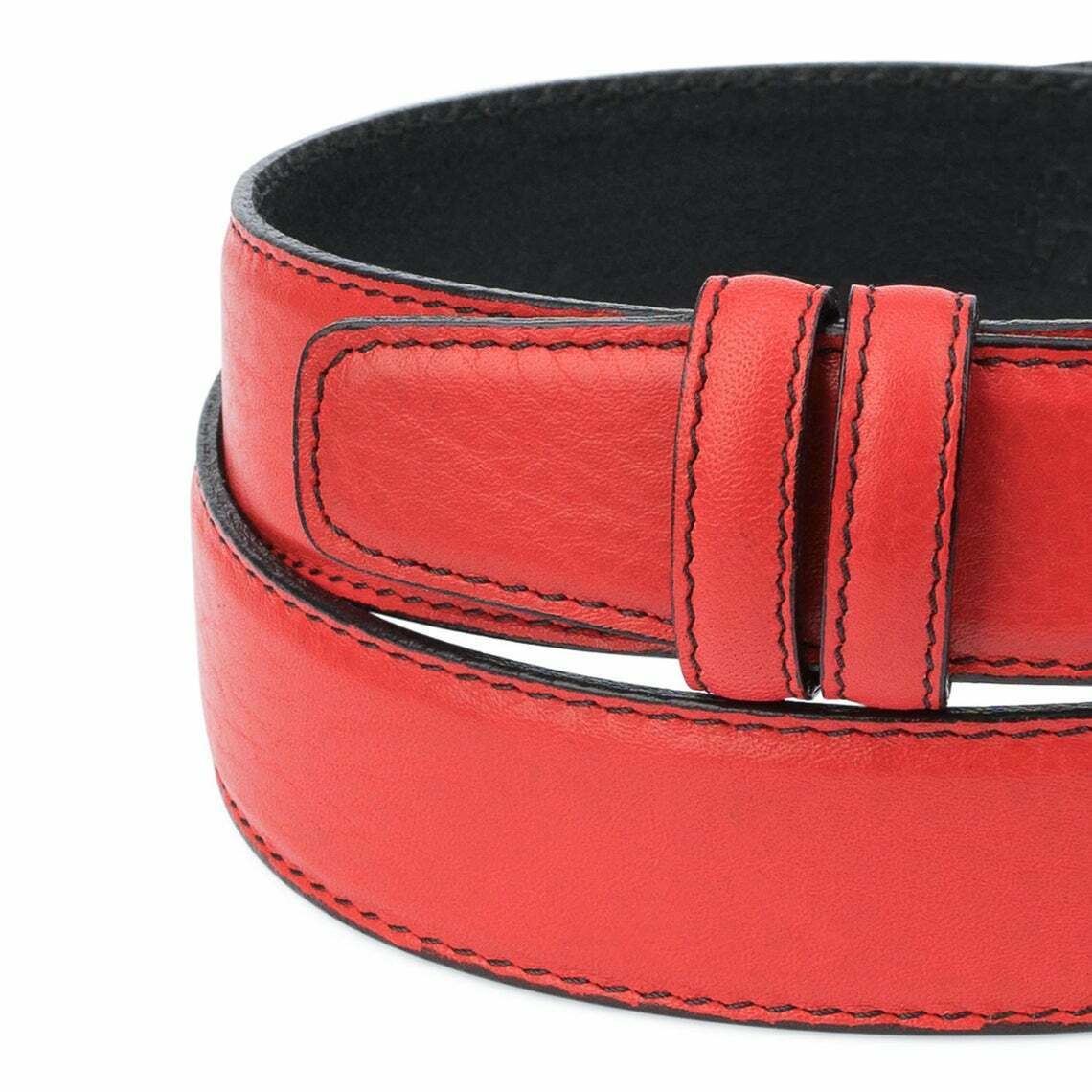 Genuine Red Leather Belt Strap - Adjustable 1 3/8