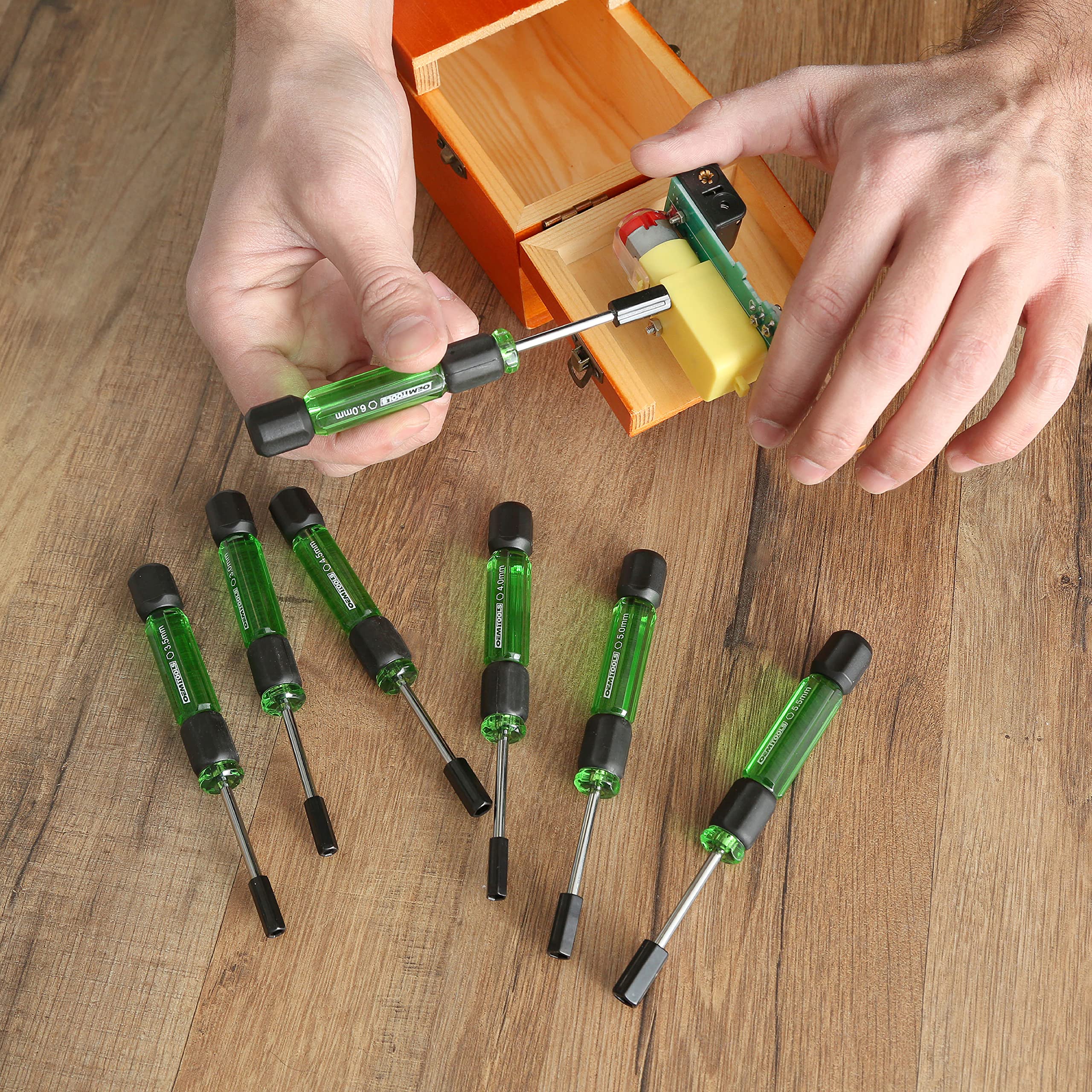 OEMTOOLS 22562 7-Piece Precision Nut Driver Set - Green & Black Metric Nut Drivers (3-6mm) for Jewelry, Electronics & Small Appliance Repair | Perfect for DIY Projects & Professional Technicians