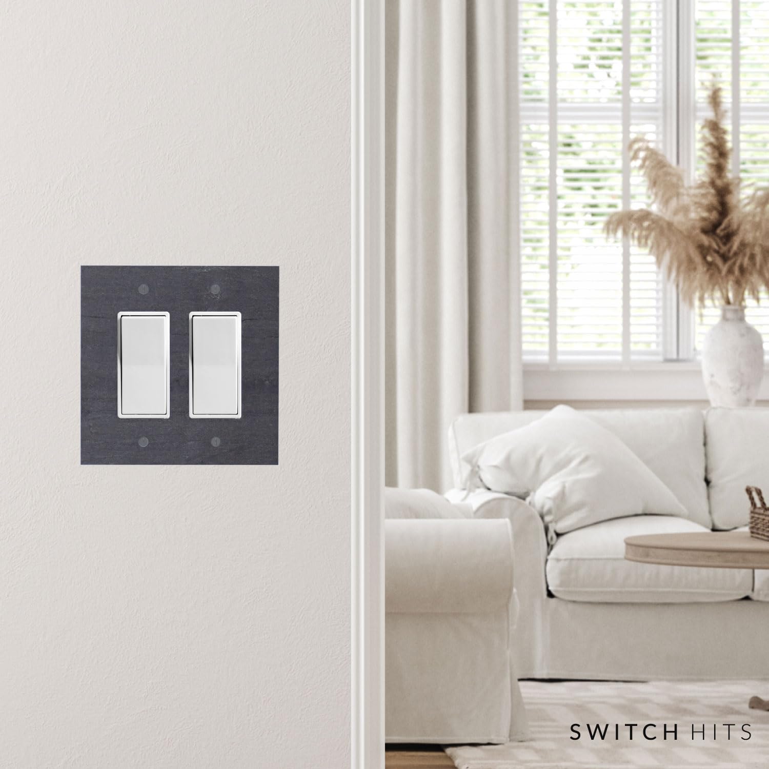 Decorative Vermont Slate Gray 2 Gang Electrical Switch Plate Outlet Wall Plate - 5” W x 5” H | GFCI Rocker & Decora Double Light Switch Cover | Perfect for Home, Office & Commercial Spaces