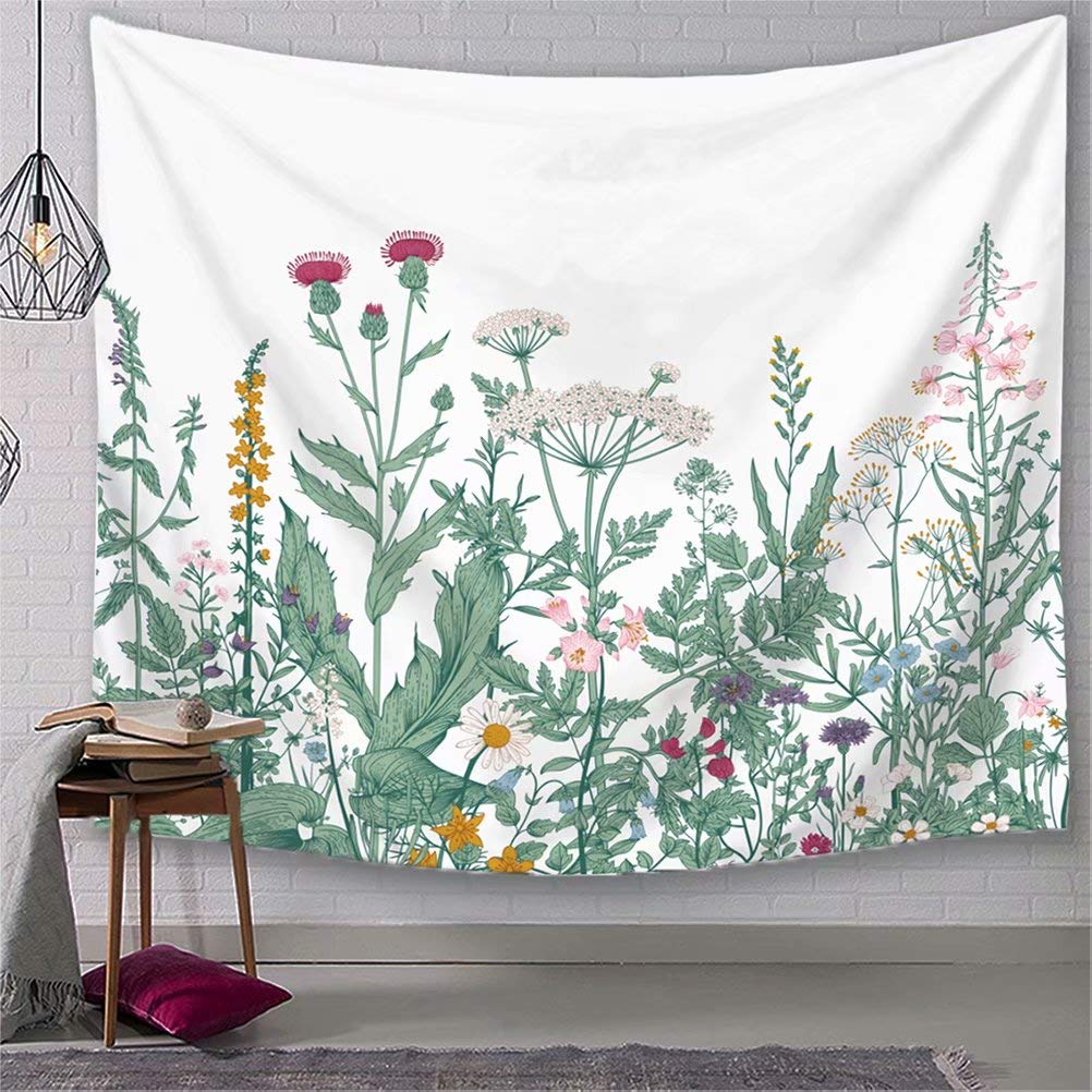 TSDA Floral Botanical Tapestry - Wildflower Herbs Plant Wall Hanging Decor for Bedroom, Dorm, Living Room - Large 79 x 59 Inch Bohemian Aesthetic Tapestry - Perfect for Home Decor, Yoga Studio & Festival Backdrop