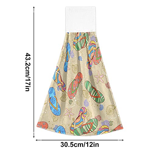 2 Pack Soft Microfiber Beach Hanging Kitchen Towels with Loop - Starfish & Seashell Design, Absorbent Coral Velvet Dish Towels for Bathroom, Kitchen, Summer Decor - Perfect as Hand Towels, Washcloths, and Decorative Tie Towels for Coastal Homes