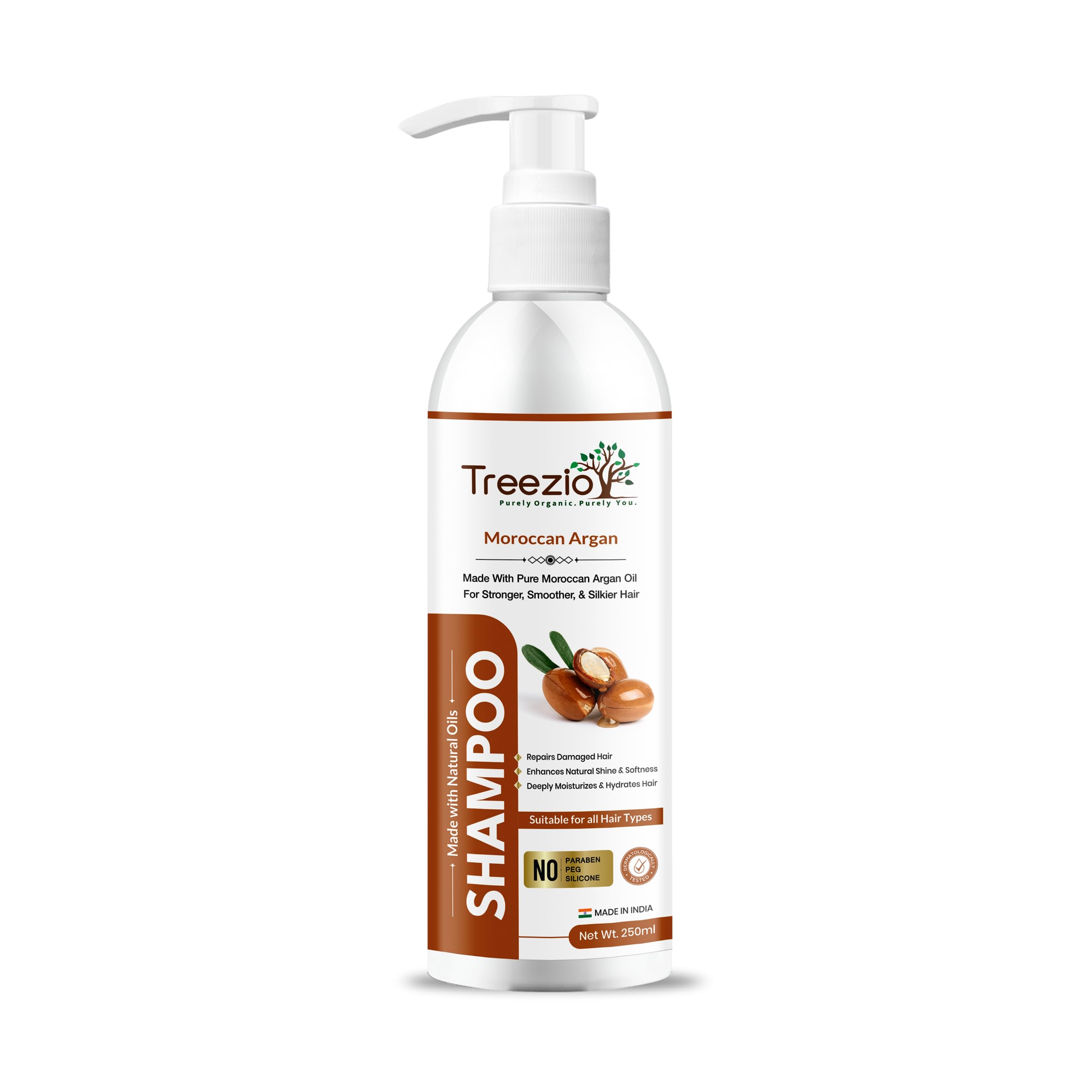 Treezio Moroccan Argan Oil Shampoo for Dry Hair - 250ml Sulfate & Paraben Free Formula | Controls Hair Fall & Promotes Growth for Men & Women | Perfect for Daily Hair Care & Scalp Nourishment
