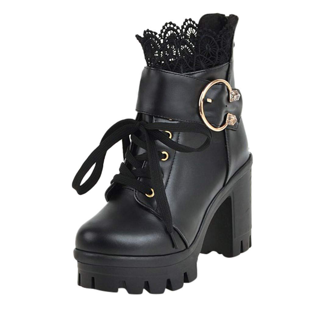 RUIY Women's Fashion Thick High Heel Ankle Boots - Lace Up Platform Booties for Students, Office & Night Out | Stylish Winter & Fall Boots for Women