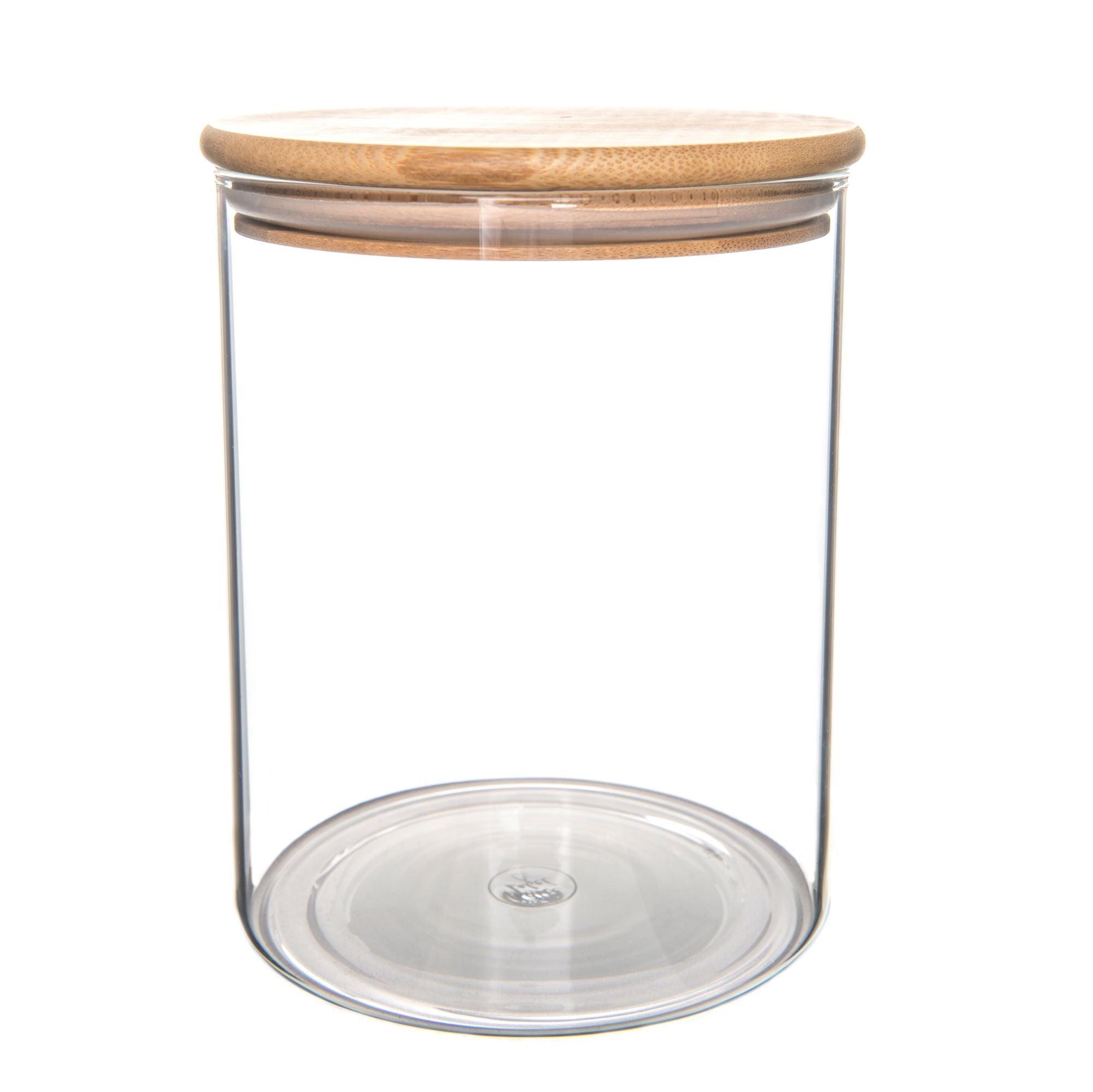 Premium Bamboo Glass Storage Jars - 32oz Airtight Pantry Containers for Flour, Sugar & Dry Food | Eco-Friendly Kitchen Organization with Wooden Lids | Perfect for Baking, Meal Prep & Bulk Food Storage