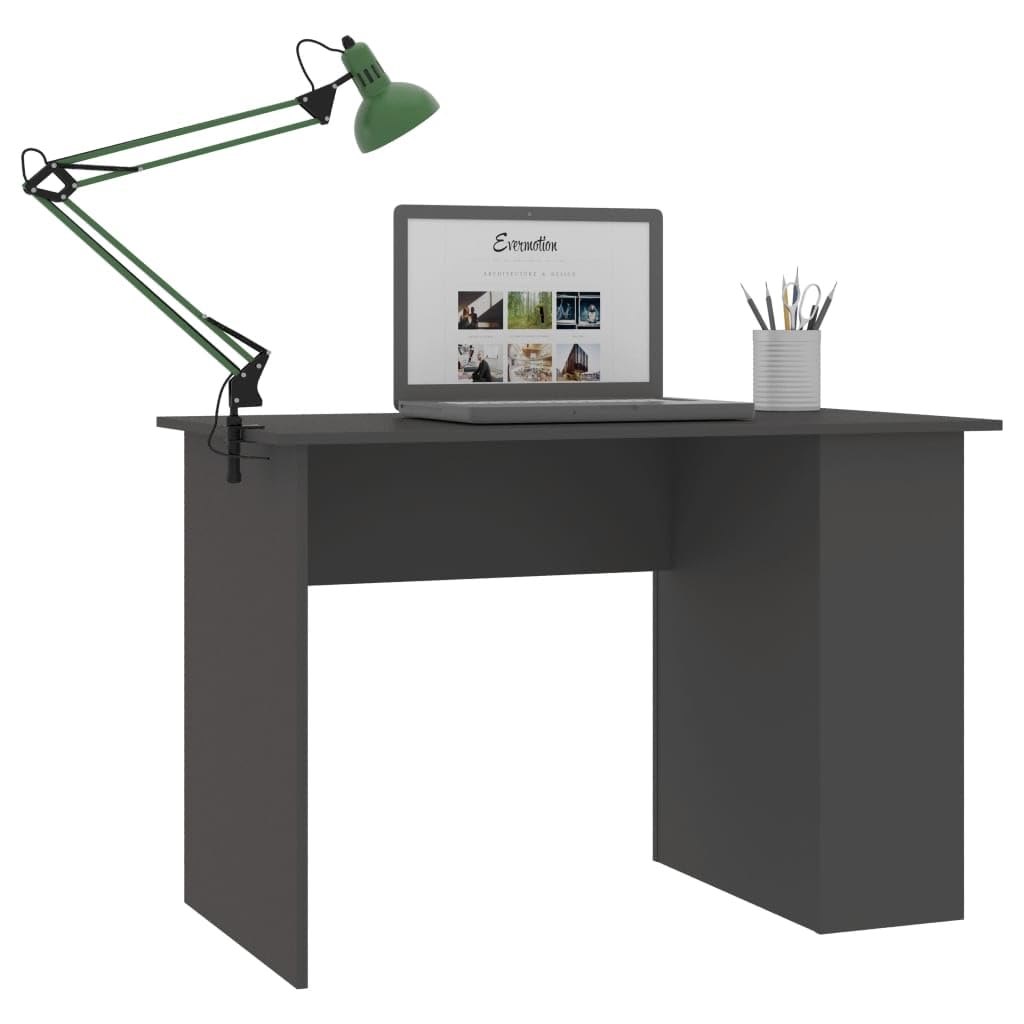 vidaXL Engineered Wood Desk - Modern Gray Workstation with 2 Shelves for Organized Storage | Easy-to-Clean Home Office Desk for Study, Work & Gaming | Sleek Design Fits Small Spaces & Bedrooms