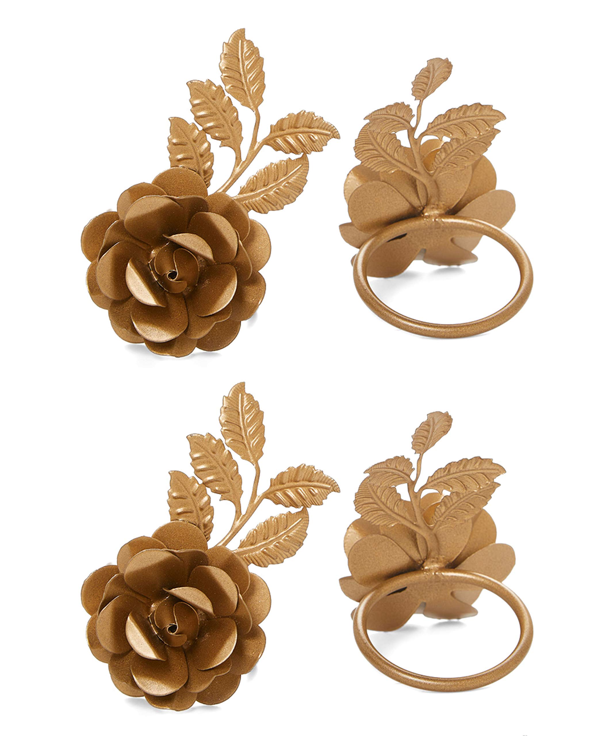 Elegant Golden Rose Napkin Rings Set of 8 - Perfect for Wedding, Party, and Holiday Table Decorations