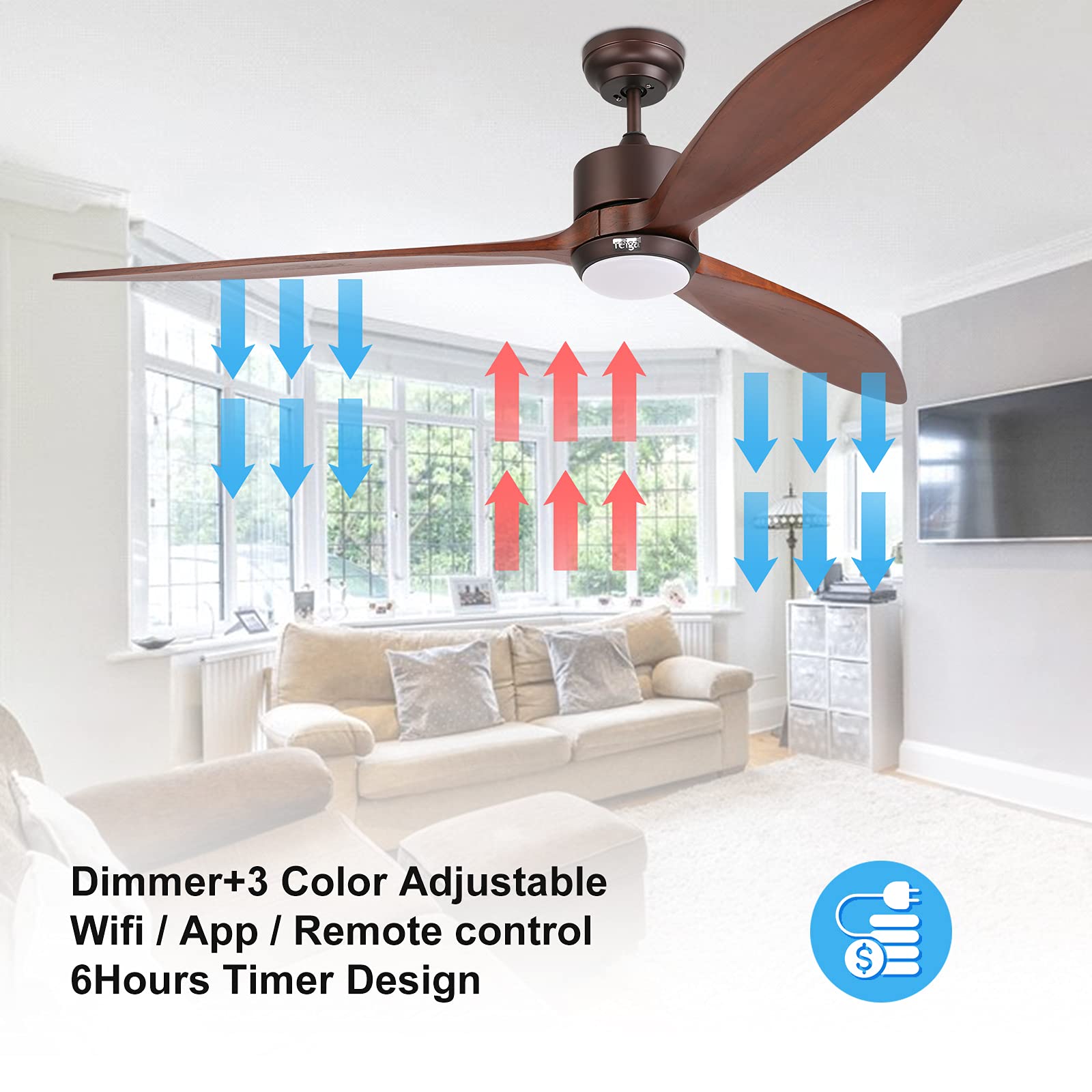 65 Inch Smart Wood Ceiling Fan with Light & Remote - ETL Certified Quiet DC Motor, 3-Blade Design for Living Room, Bedroom & Patio - Perfect for Home Cooling & Stylish Decor